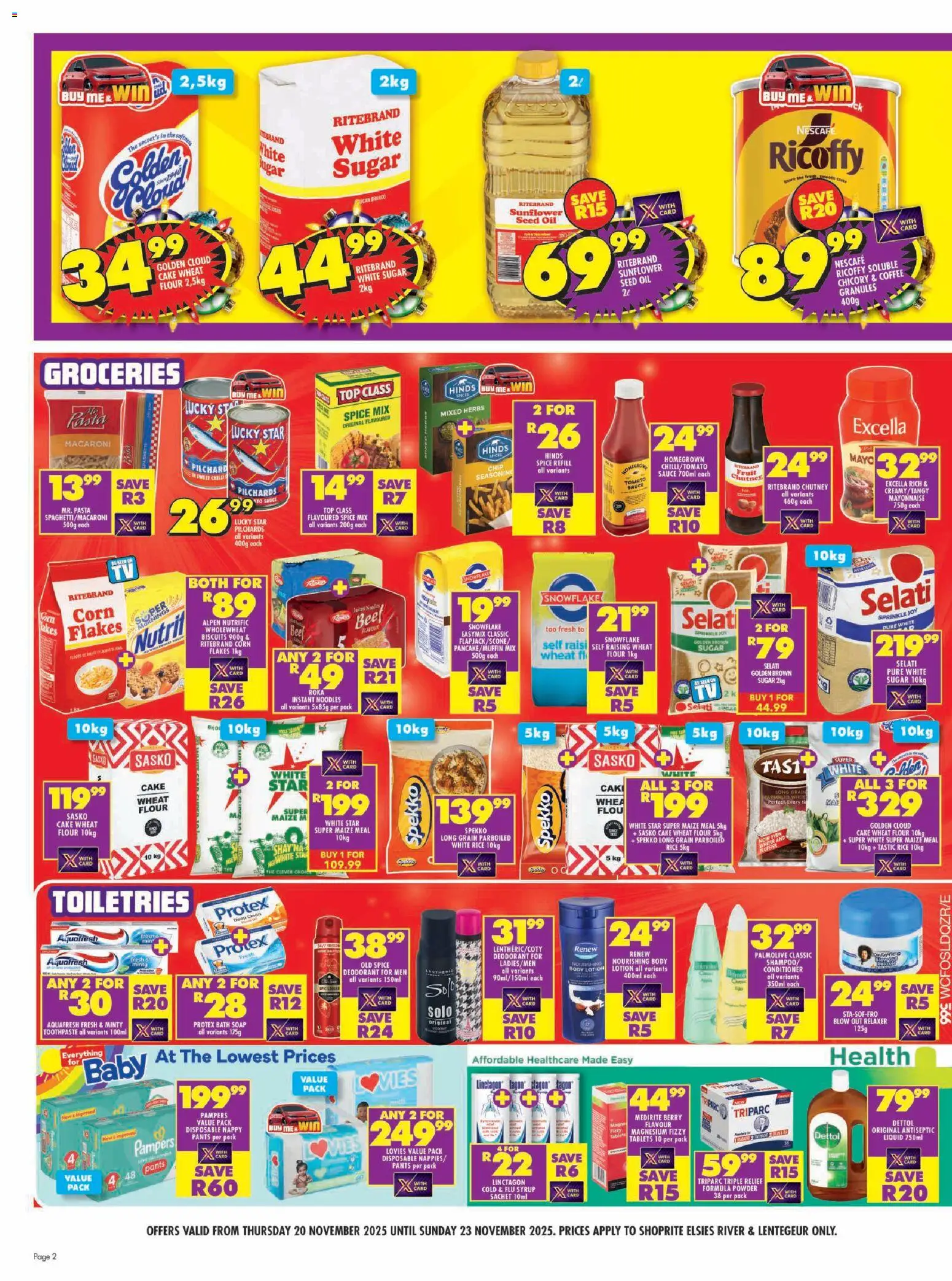 New Shoprite catalogue – valid from 20.11.2025 | Page: 2 | Products: Sofa, Powder, Toothpaste, Mayonnaise