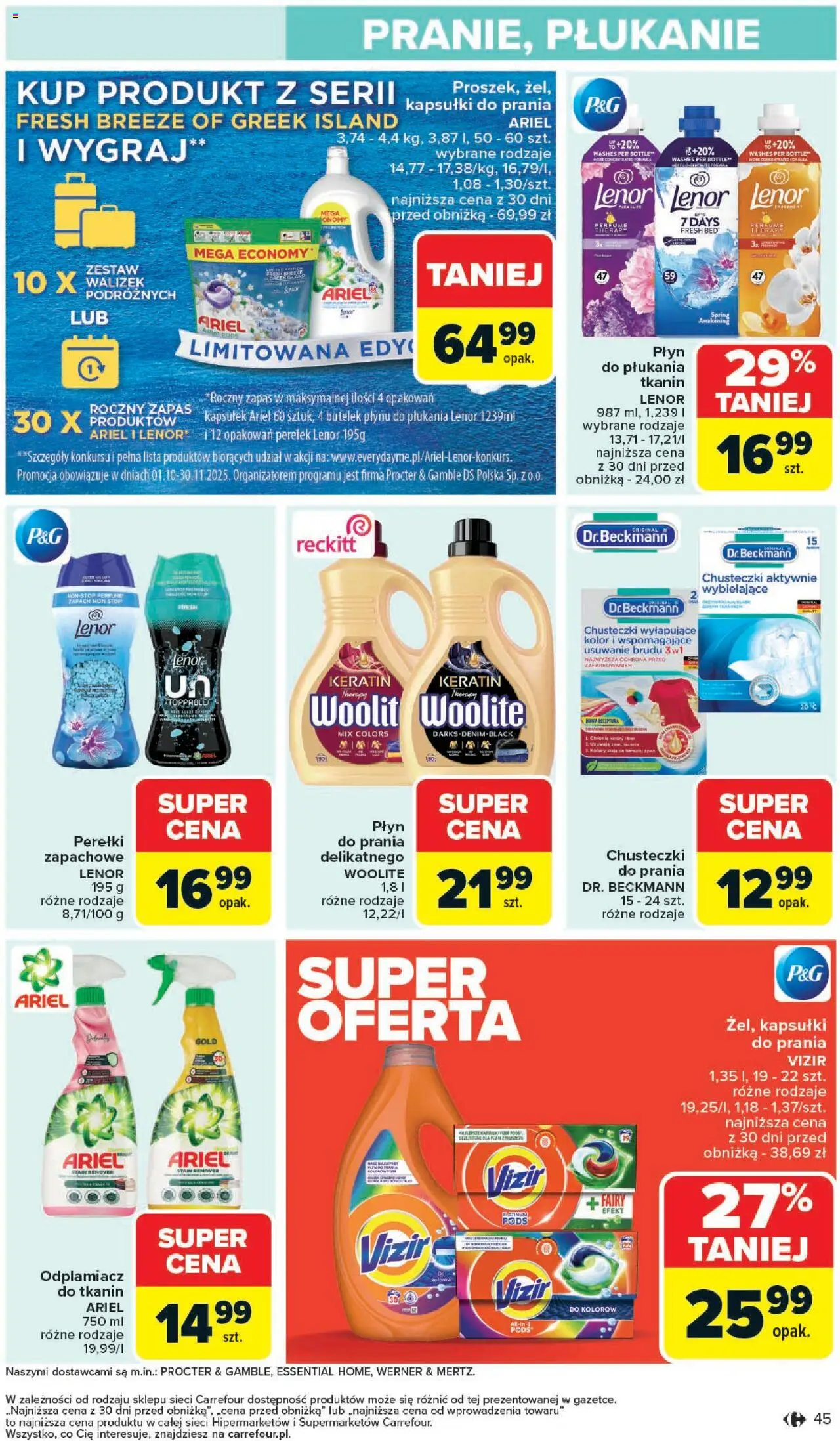 Carrefour Gazetka od 20.10.2025 | Strona: 47 | Produkty: Kapsułki do prania, Fairy, Chusteczki wyłapujące kolor, Odplamiacz