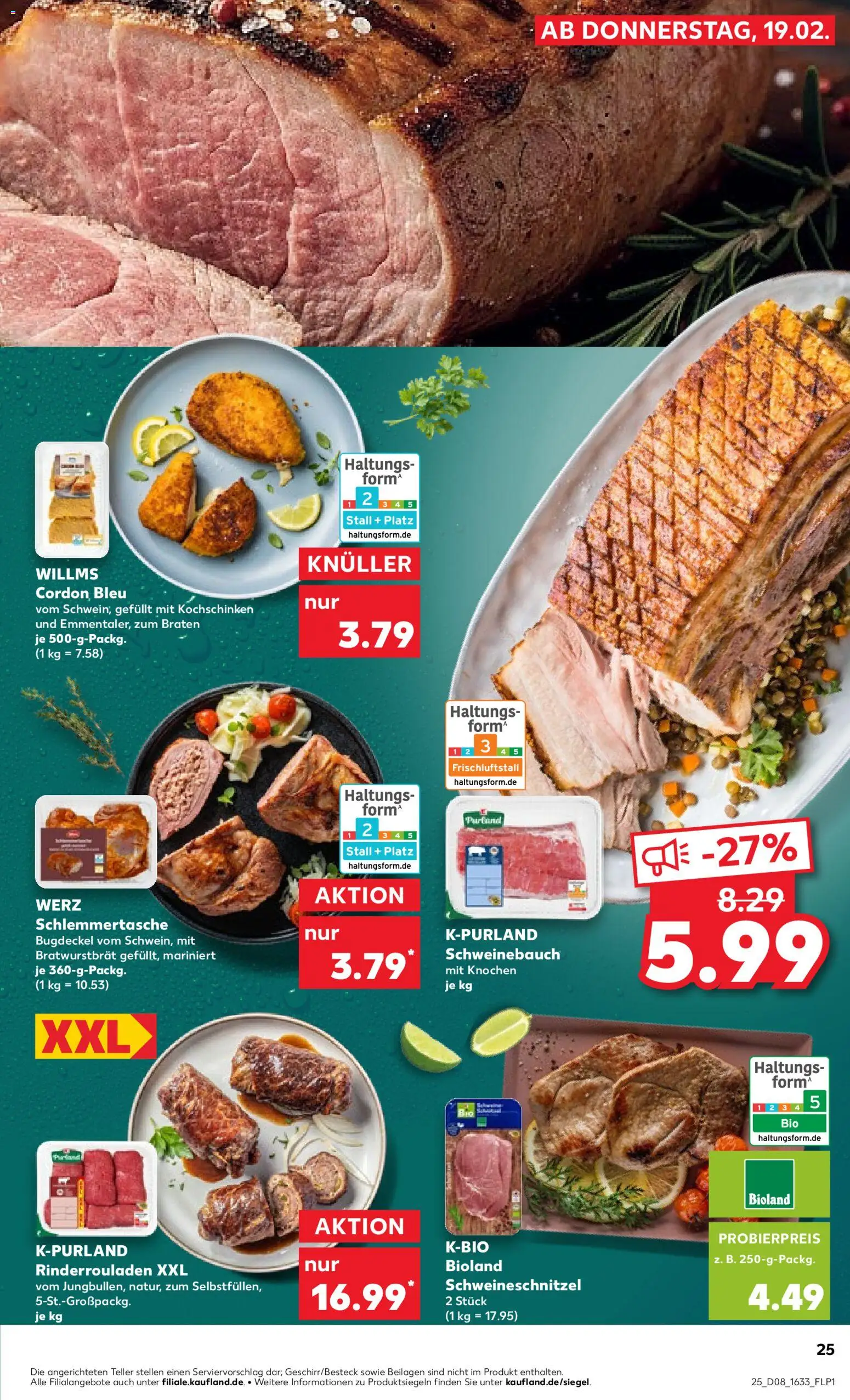 Kaufland prospekt Speyer	 – gültig ab 19.02.2026 | Seite: 25 | Produkte: Rinderrouladen, Schweinebauch, Schnitzel