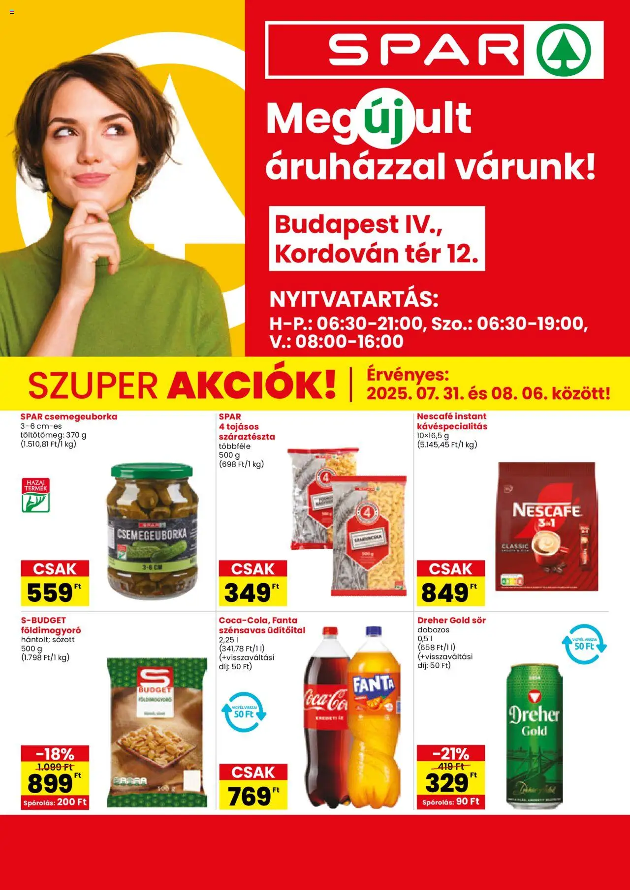 Spar akciós ujság - amely érvényes a következő dátumtól: 31.07.2025 | Oldal: 1 | Termékek: Nescafé, Fanta, Száraztészta, Földimogyoró