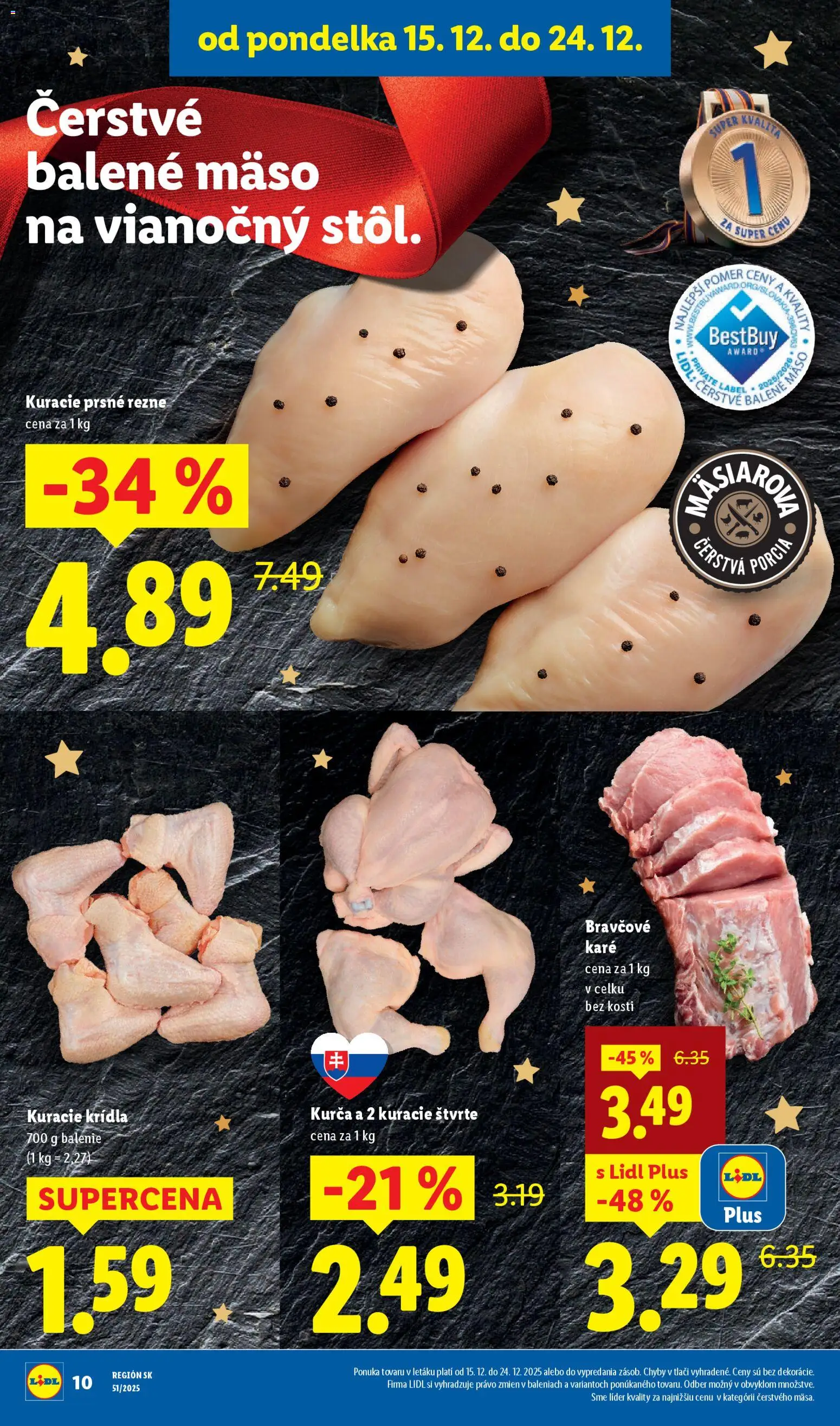 Nové Lidl akcie – leták je platný od 18.12.2025 | Strana: 46 | Produkty: Kuracie krídla, Kurča, Bravčové karé