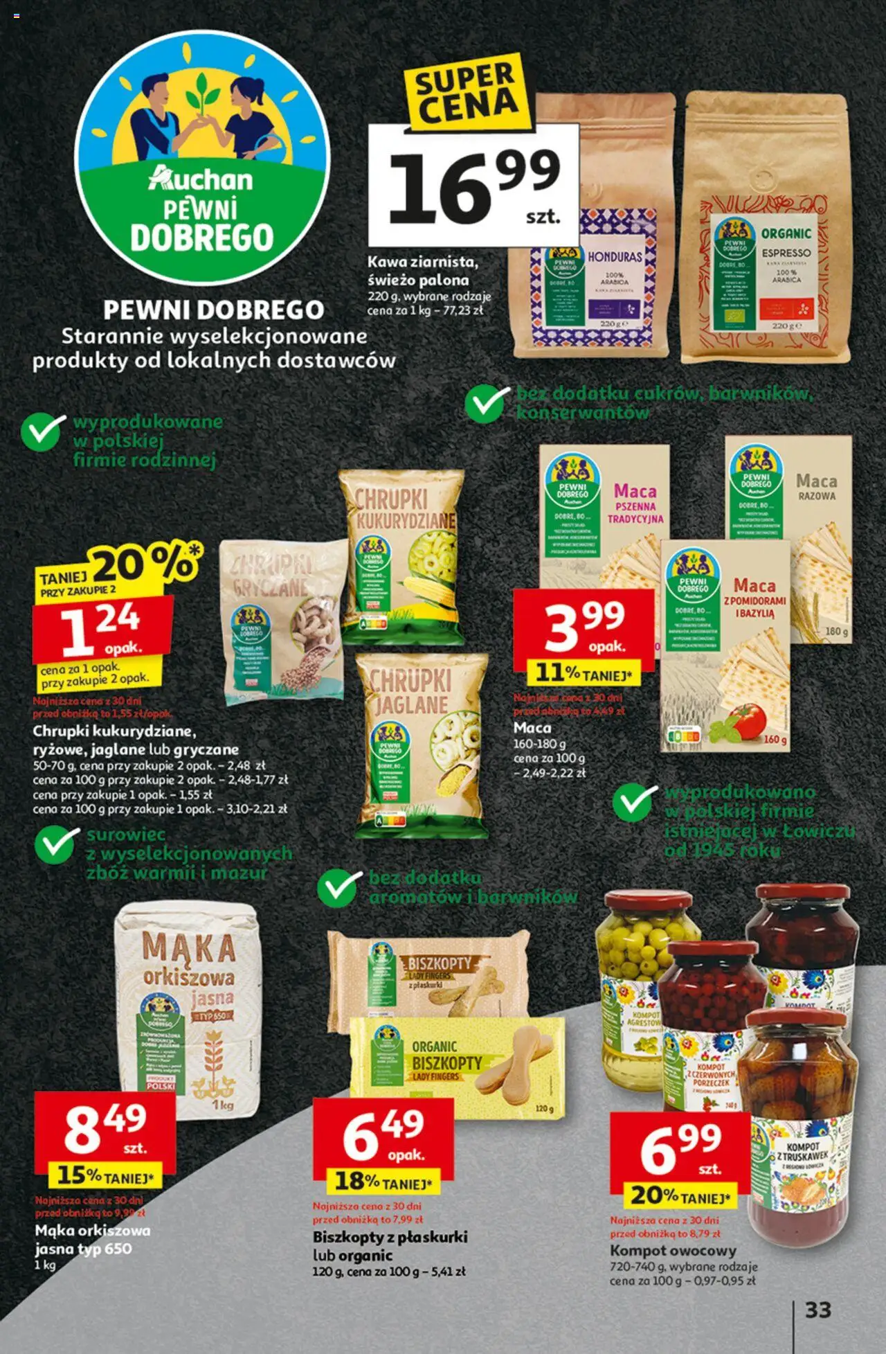 Auchan Gazetka - Odlotowe ceny na start szkoły Hipermarket od 21.08.2025 | Strona: 33 | Produkty: Chrupki, Bazylia, Biszkopty lady fingers, Mąka orkiszowa