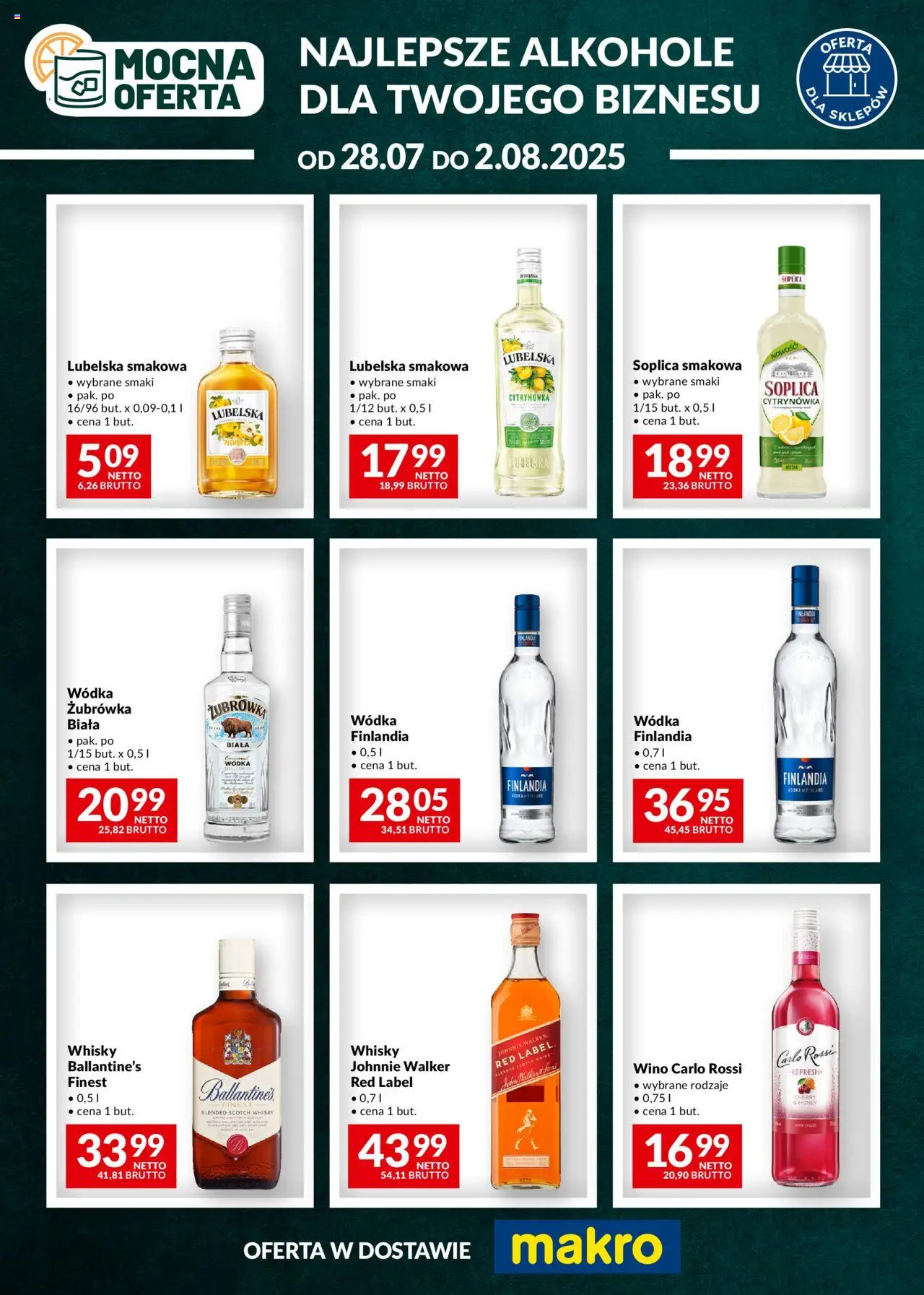 Makro Gazetka - Mocna oferta od 28.07.2025 | Strona: 1 | Produkty: Żubrówka biała wódka, Wino, Wódka, Carlo Rossi
