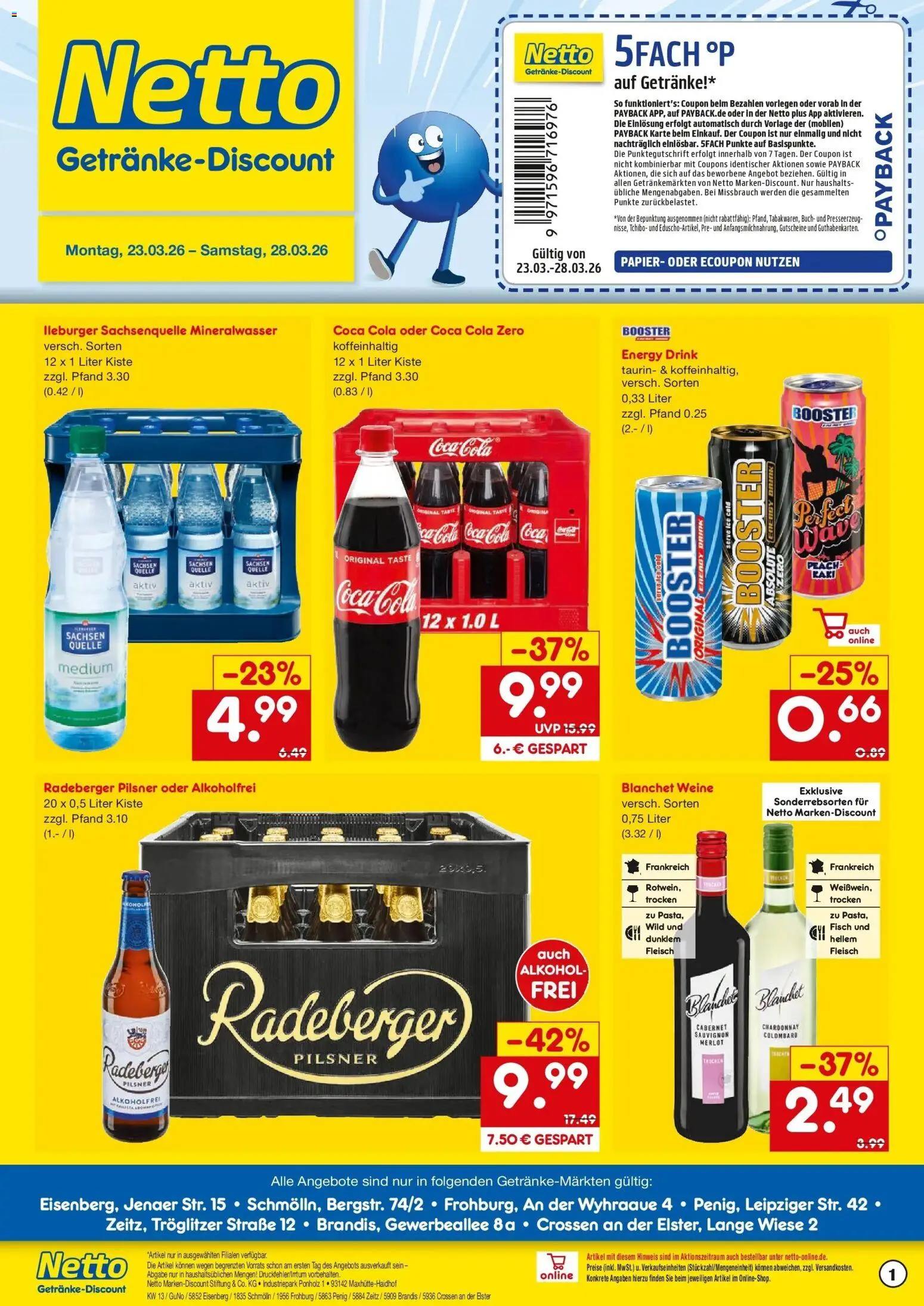 Netto Marken-Discount Prospekt Schmölln	 – gültig ab 23.03.2026 | Seite: 1 | Produkte: Cola, Merlot, Radeberger pilsner, Coca cola zero