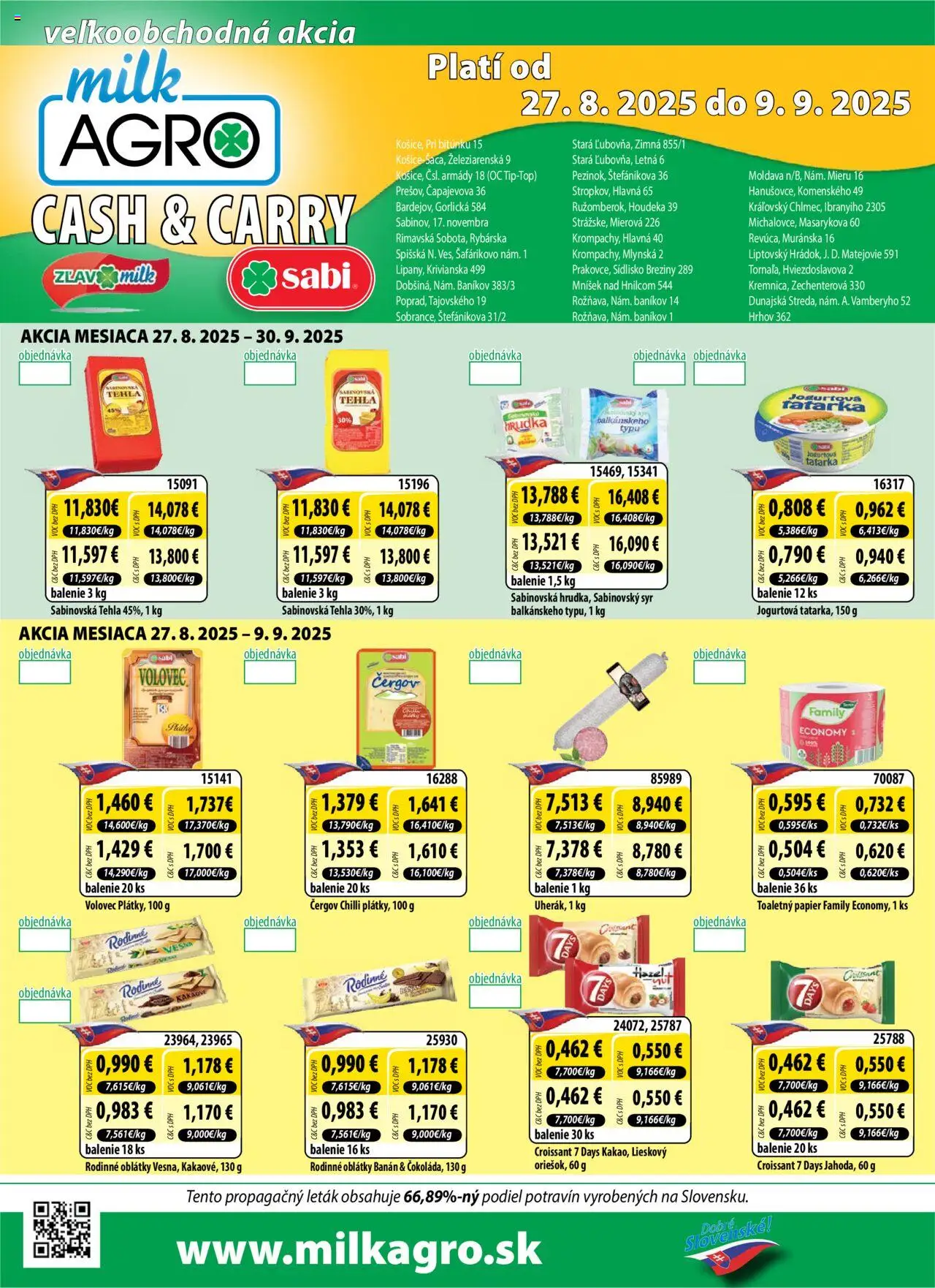 Milk Agro Cash & Carry │ platný od 27.08.2025 | Strana: 1 | Produkty: Syr, Croissant, Chilli, Toaletný papier