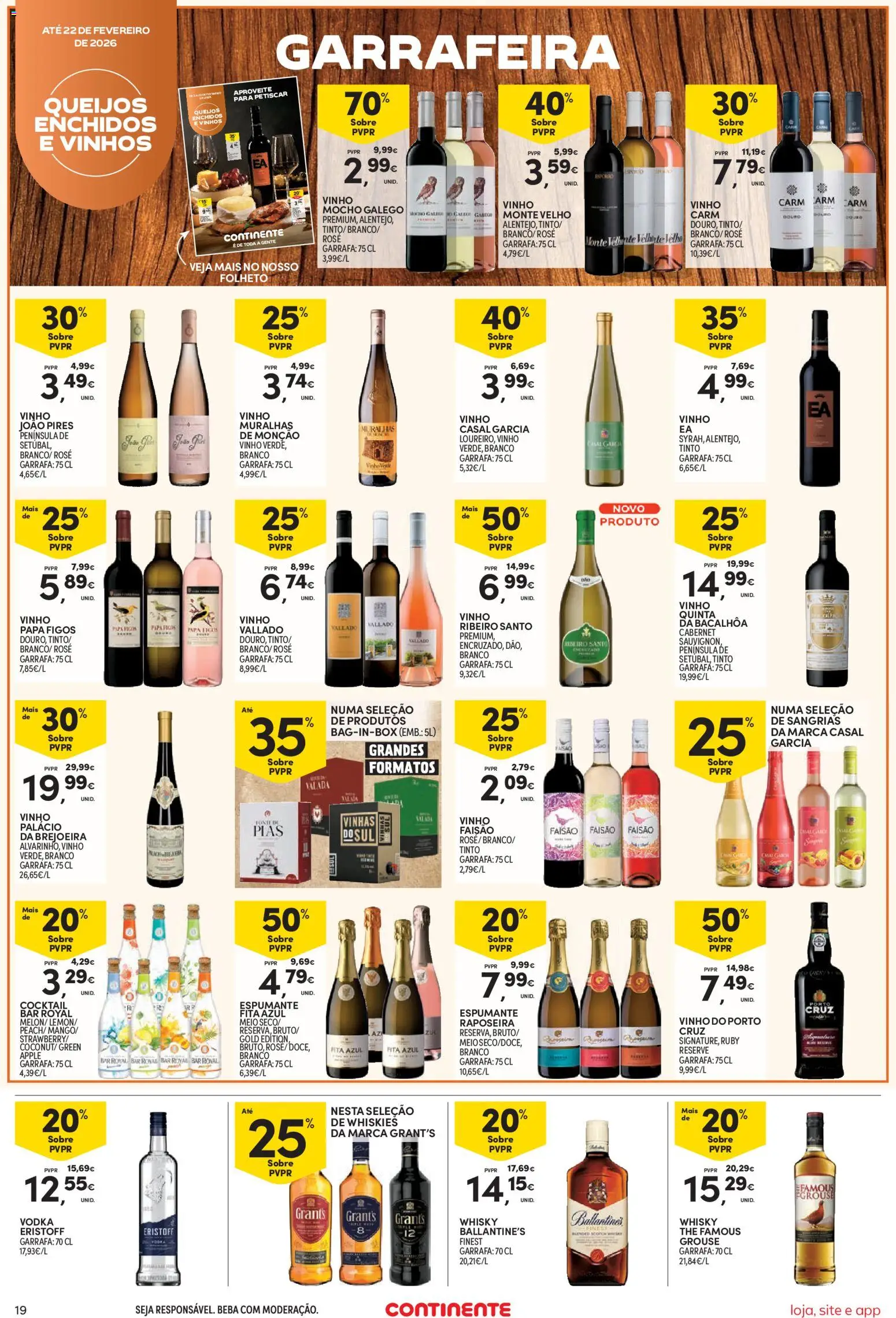 Continente Semanal Continente Bom Dia │ válido de 17.02.2026 | Página: 19 | Produtos: Whisky, Espumante, Vinho, Vodka