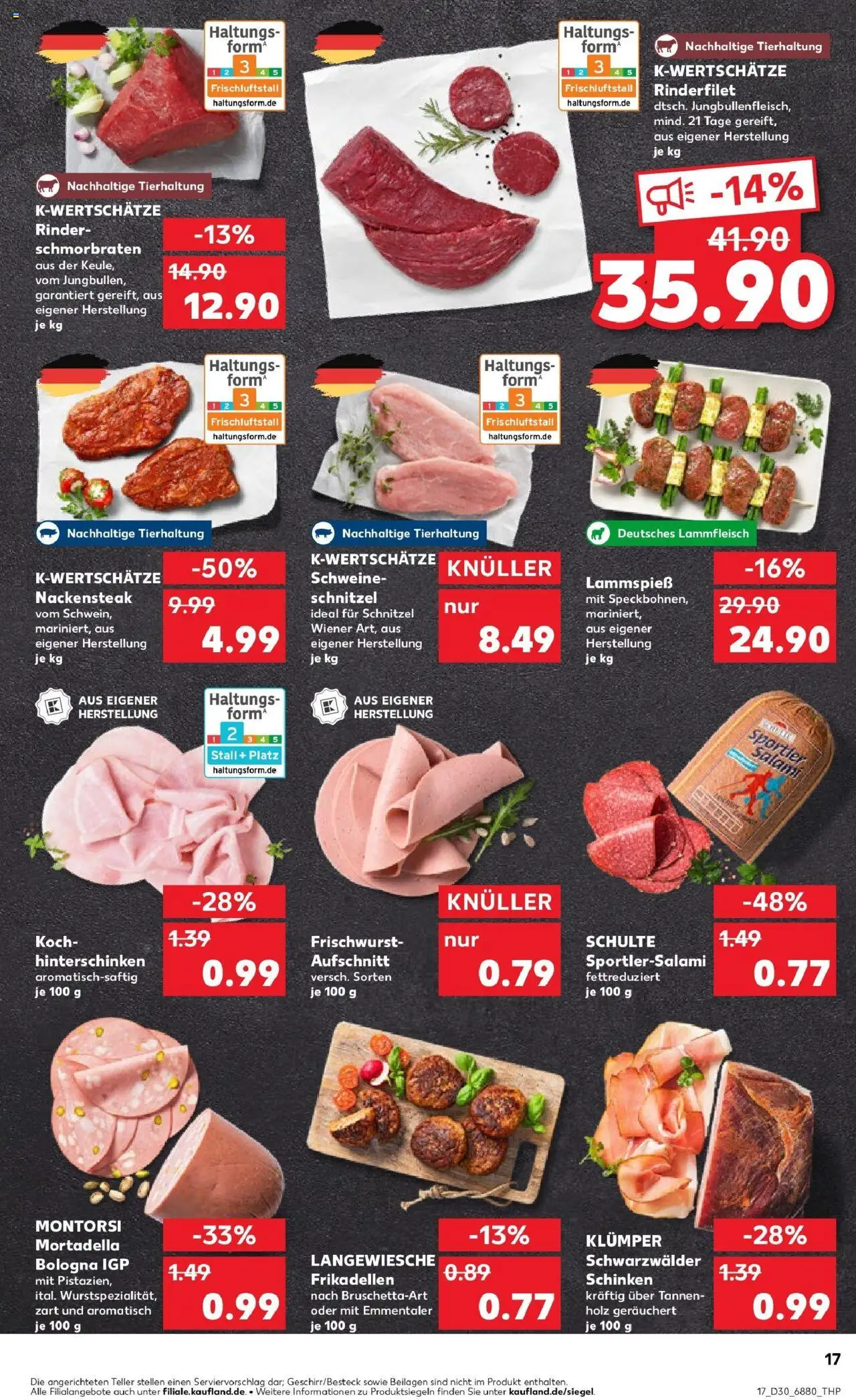 Kaufland prospekt St. Ingbert	 - gültig ab dem 24.07.2025 | Seite: 17 | Produkte: Rinderfilet, Schnitzel, Salami, Schinken