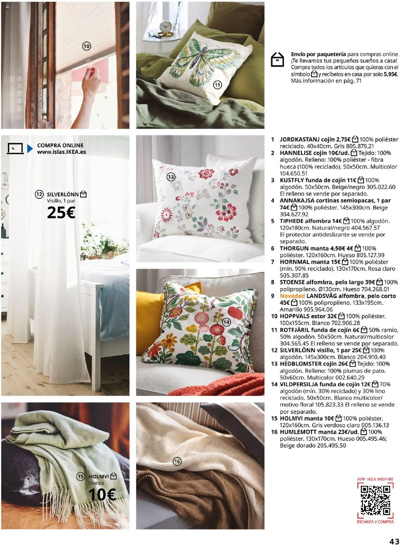 Catálogo IKEA Accesorios y decoración │ válido desde el 04.02.2025 | Página: 43 | Productos: Manta, Funda, Funda de cojín, Alfombra