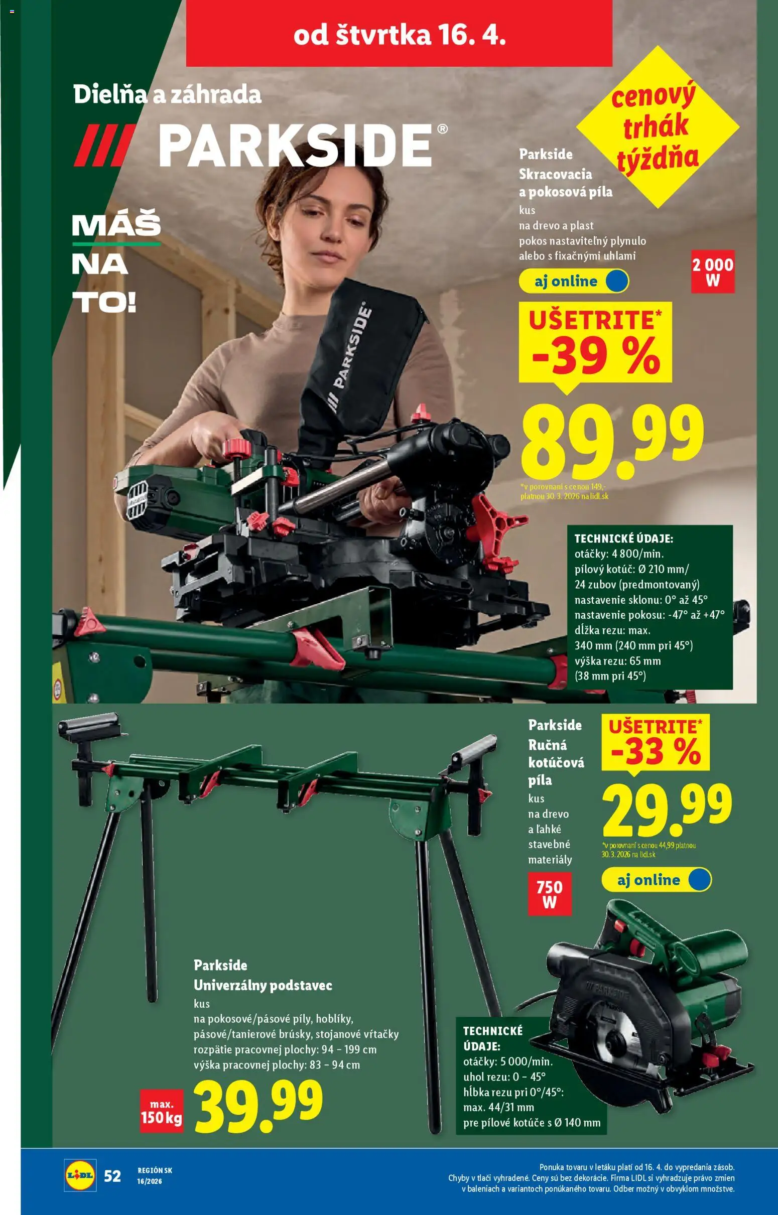 Nové Lidl akcie – leták je platný od 13.04.2026 | Strana: 78 | Produkty: Píla na drevo, Píla, Kotúčová píla, Parkside