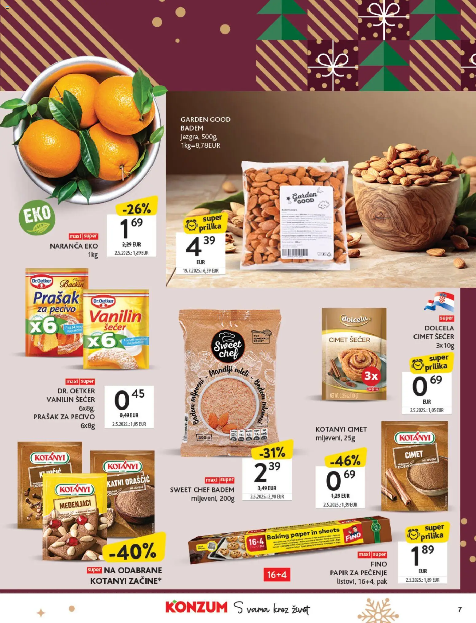 Konzum katalog | vrijedi od 01.12.2025 | Stranica: 7 | Proizvodi: Šećer, Badem, Pecivo, Vanilin šećer