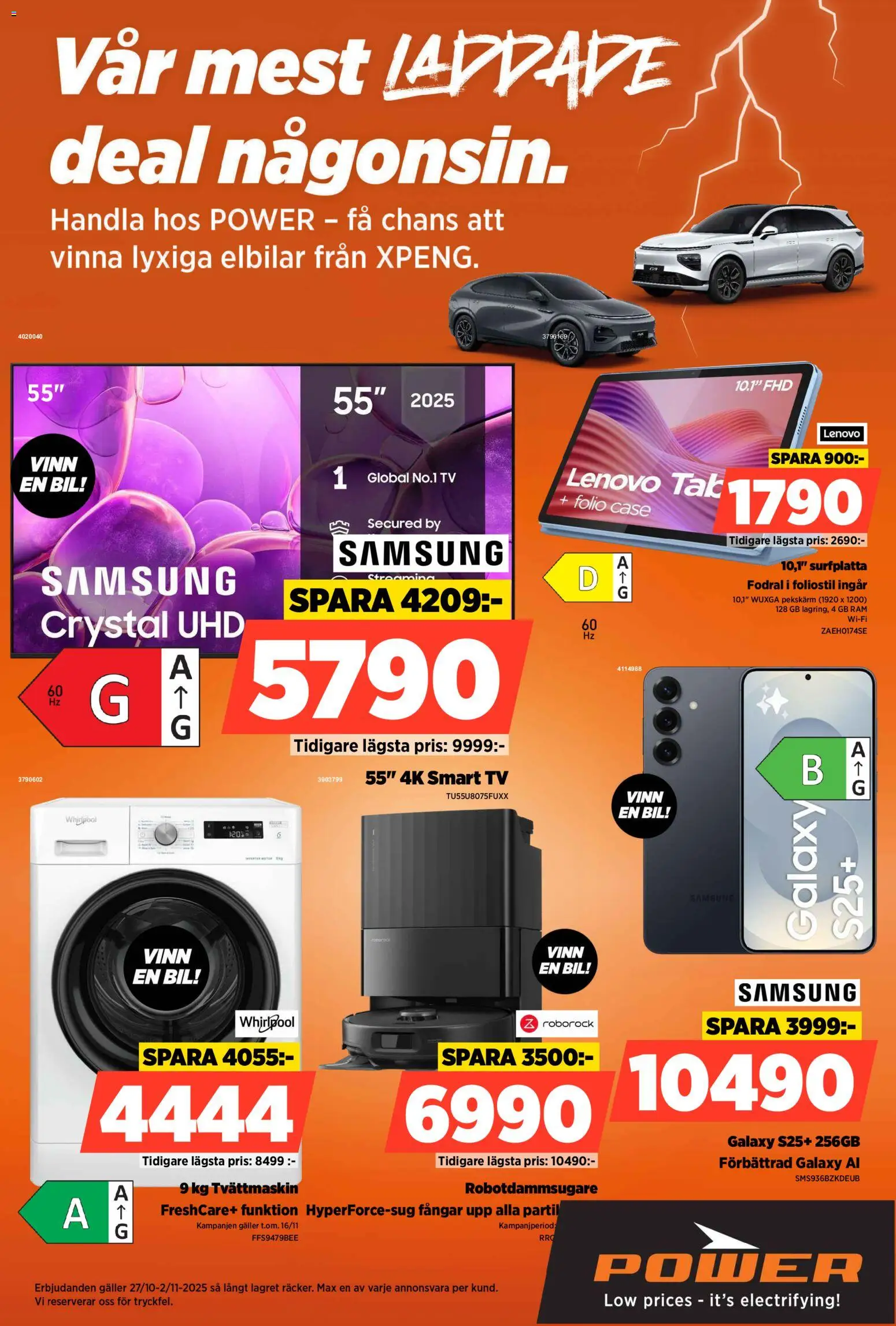 Power reklamblad aktuell från 27.10.2025 | Sida: 1 | Produkter: Smart tv, Robotdammsugare, Wifi, Tvättmaskin
