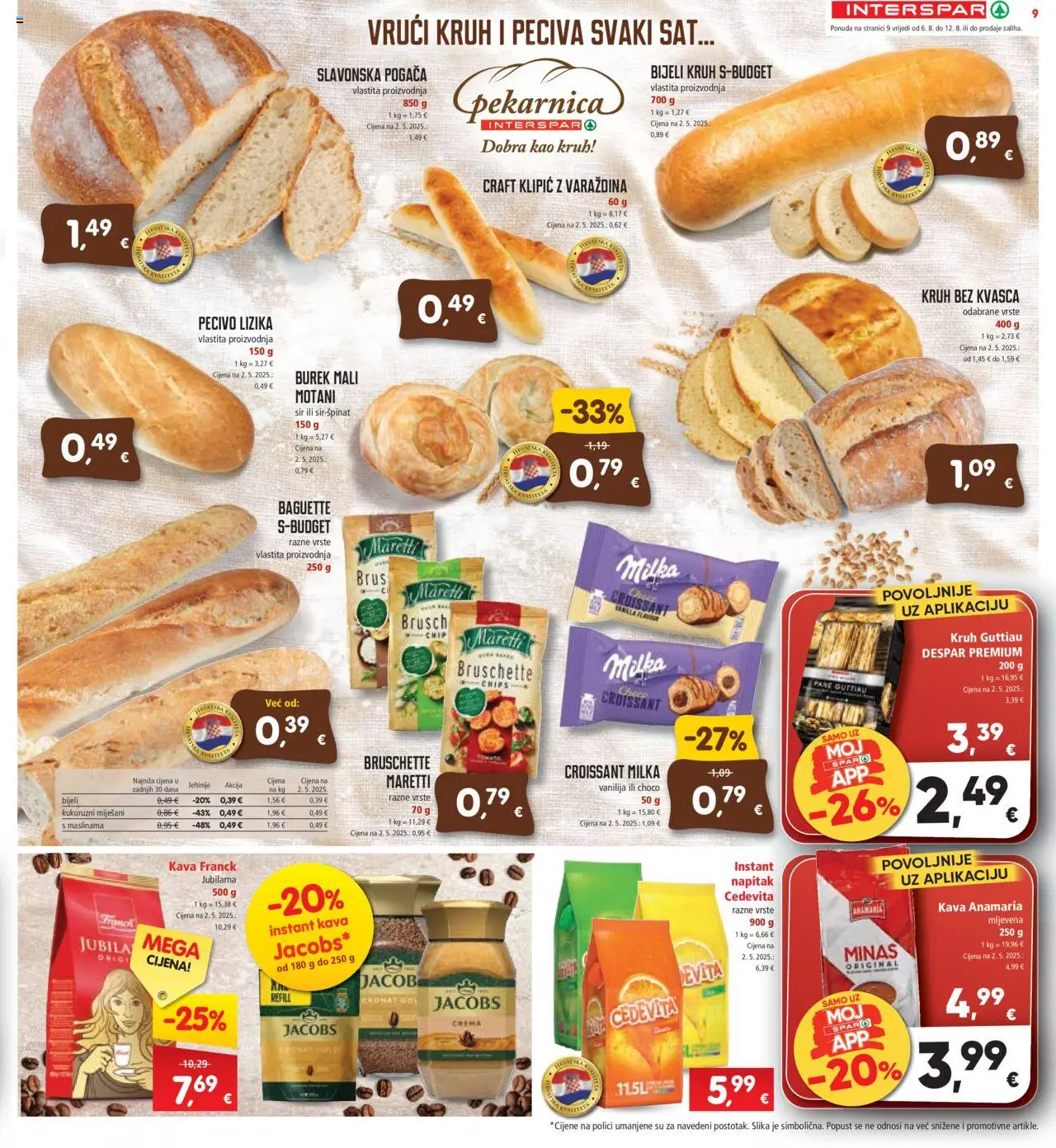 Interspar katalog | vrijedi od 06.08.2025 | Stranica: 9 | Proizvodi: Sir, Sat, Cedevita, Pecivo