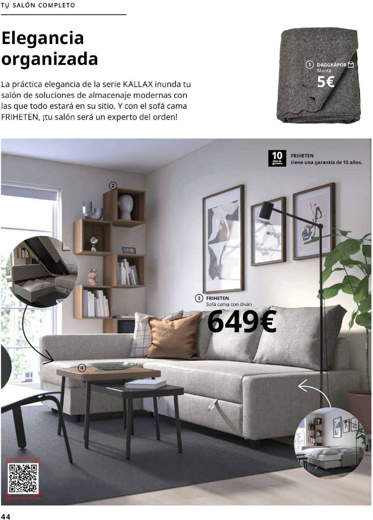 Catálogo IKEA Salones │ válido desde el 01.09.2025 | Página: 44 | Productos: Manta, Cama, Almacenaje, Sofá