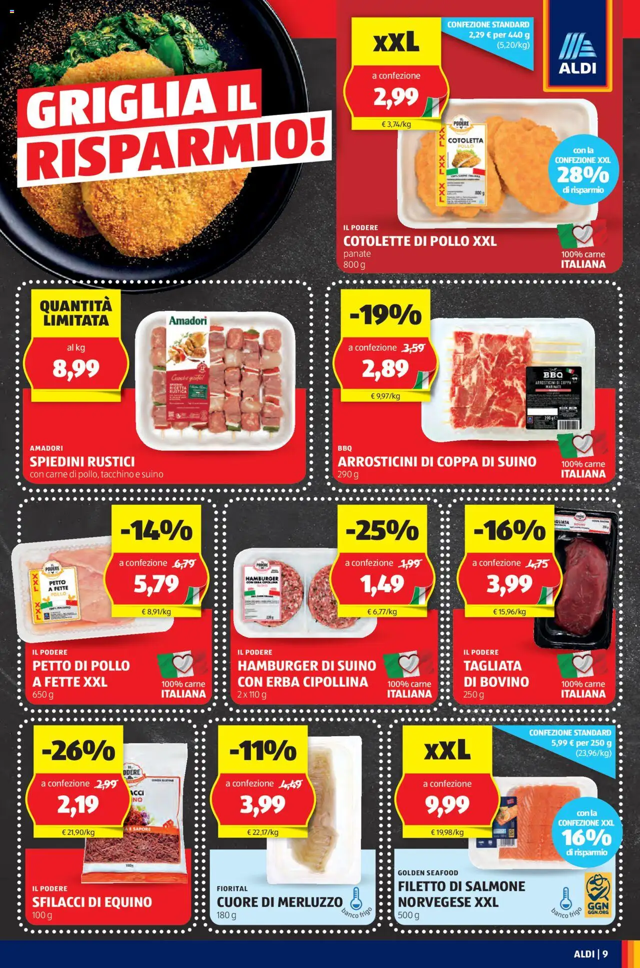 Volantino Aldi del 07.07.2025 | Pagina: 9 | Prodotti: Tacchino, Rustici, Spiedini, Arrosticini