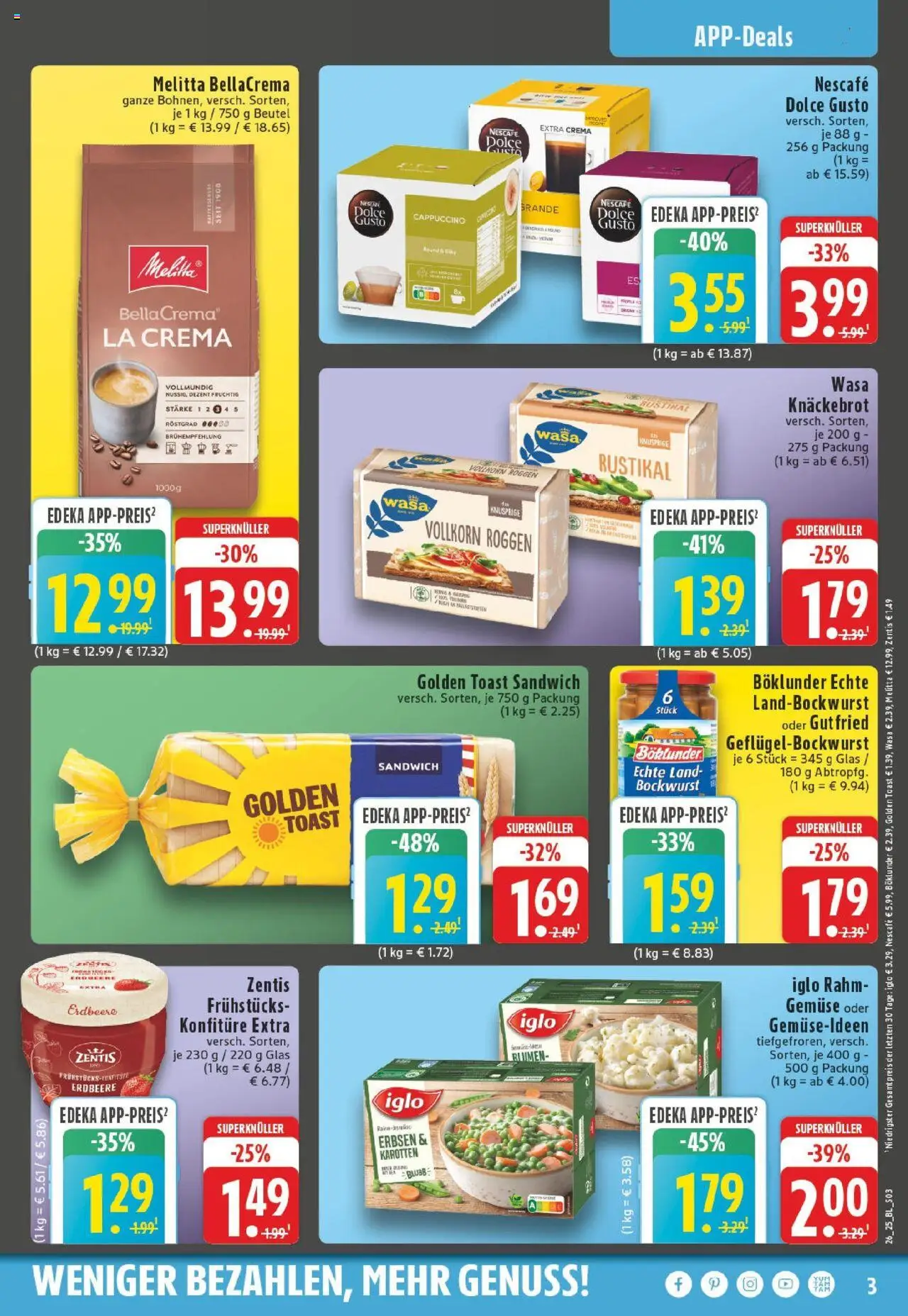 Edeka prospekt Erkrath - Hochdahl	 - gültig ab dem 22.06.2025 | Seite: 3 | Produkte: Toast, Blumen, Wasa knackebrot, Dolce gusto