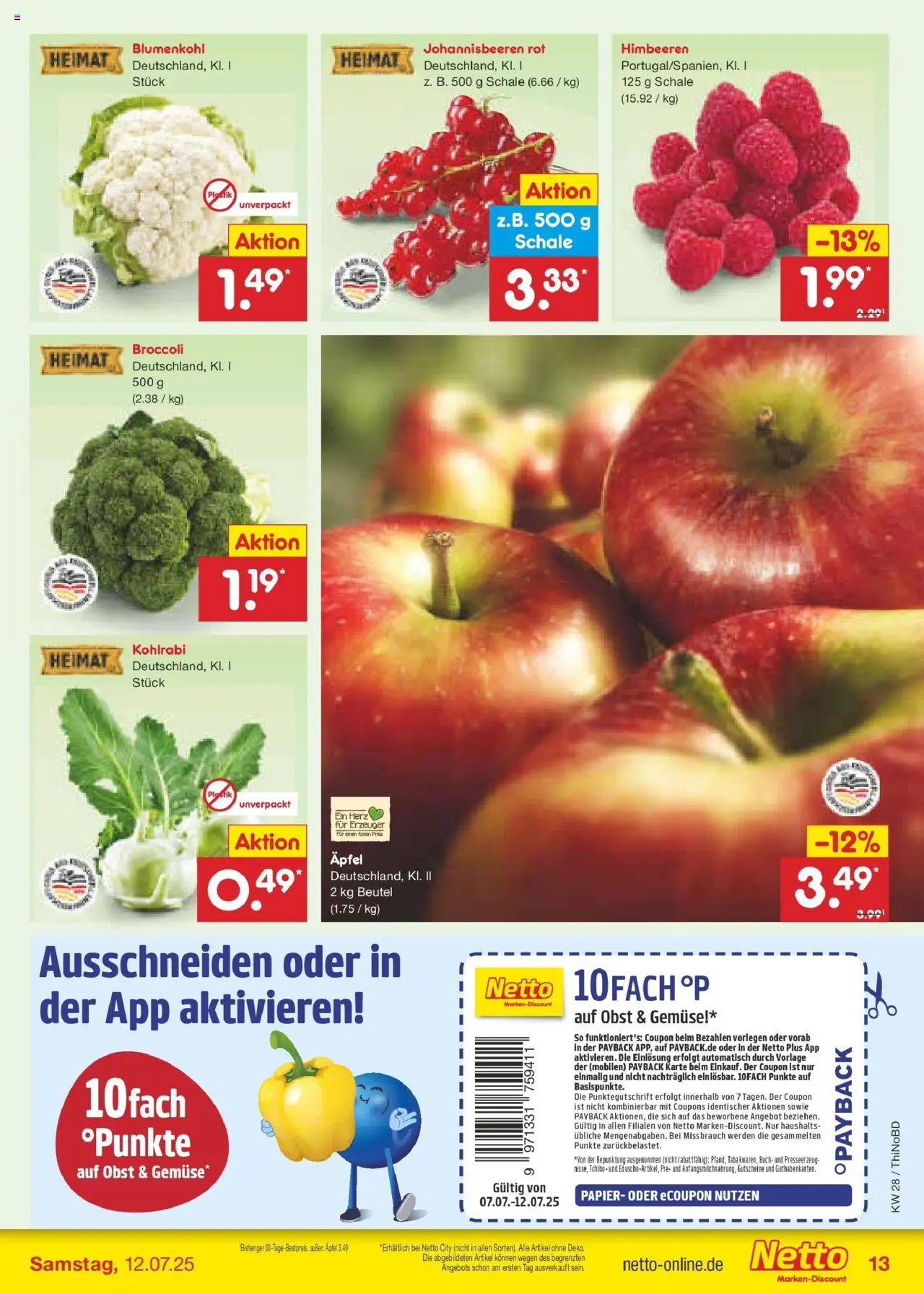 Netto Marken-Discount prospekt Herzberg	 - gültig ab dem 07.07.2025 | Seite: 15 | Produkte: Himbeeren, Kohlrabi, Äpfel, Obst