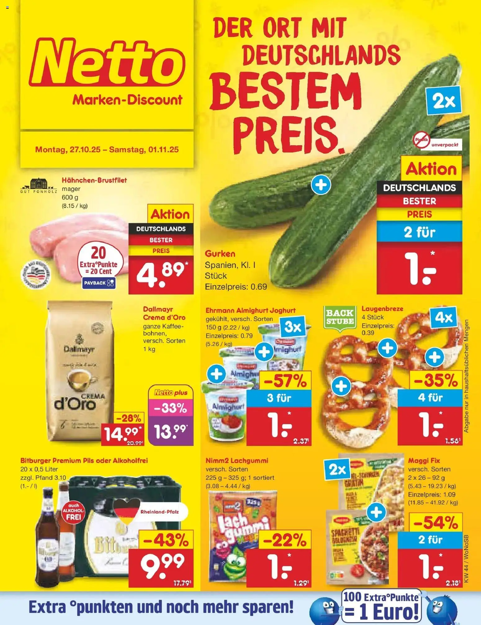 Netto Marken-Discount prospekt Pirna	 – gültig ab 27.10.2025 | Seite: 1 | Produkte: Bitburger, Ehrmann almighurt, Pils, Gurken