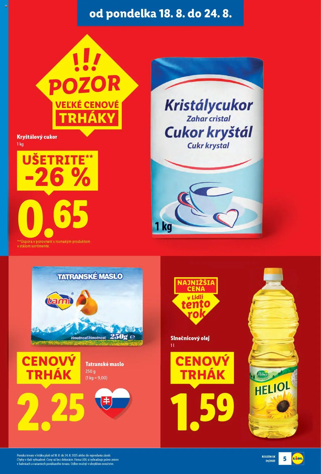 Lidl leták │ platný od 18.08.2025 | Strana: 5 | Produkty: Maslo, Olej, Slnečnicový olej, Tatranské maslo