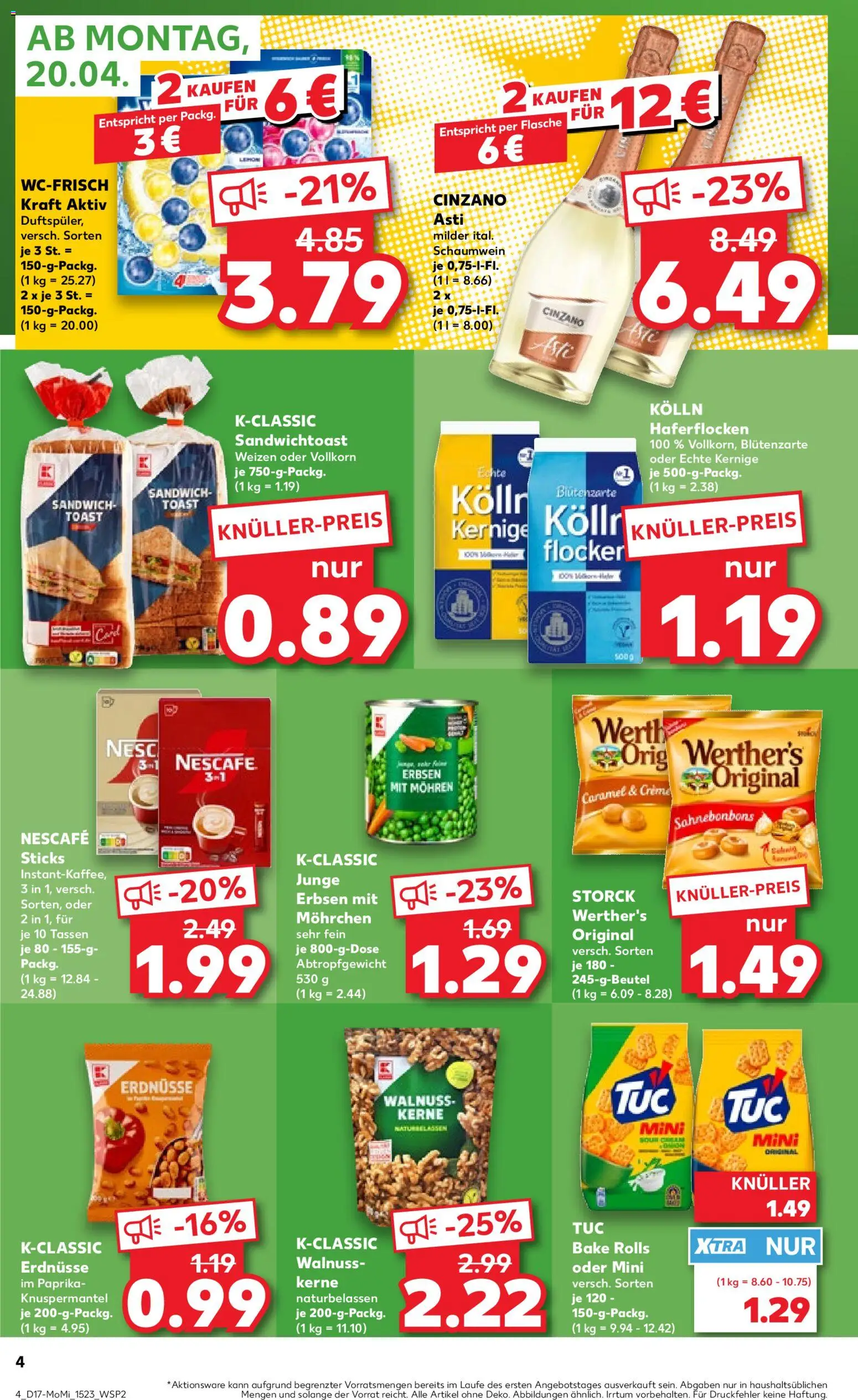 Kaufland Prospekt Zeitz	 – gültig ab 20.04.2026 | Seite: 4 | Produkte: Kolln haferflocken, Nescafe, Kolln, Erbsen