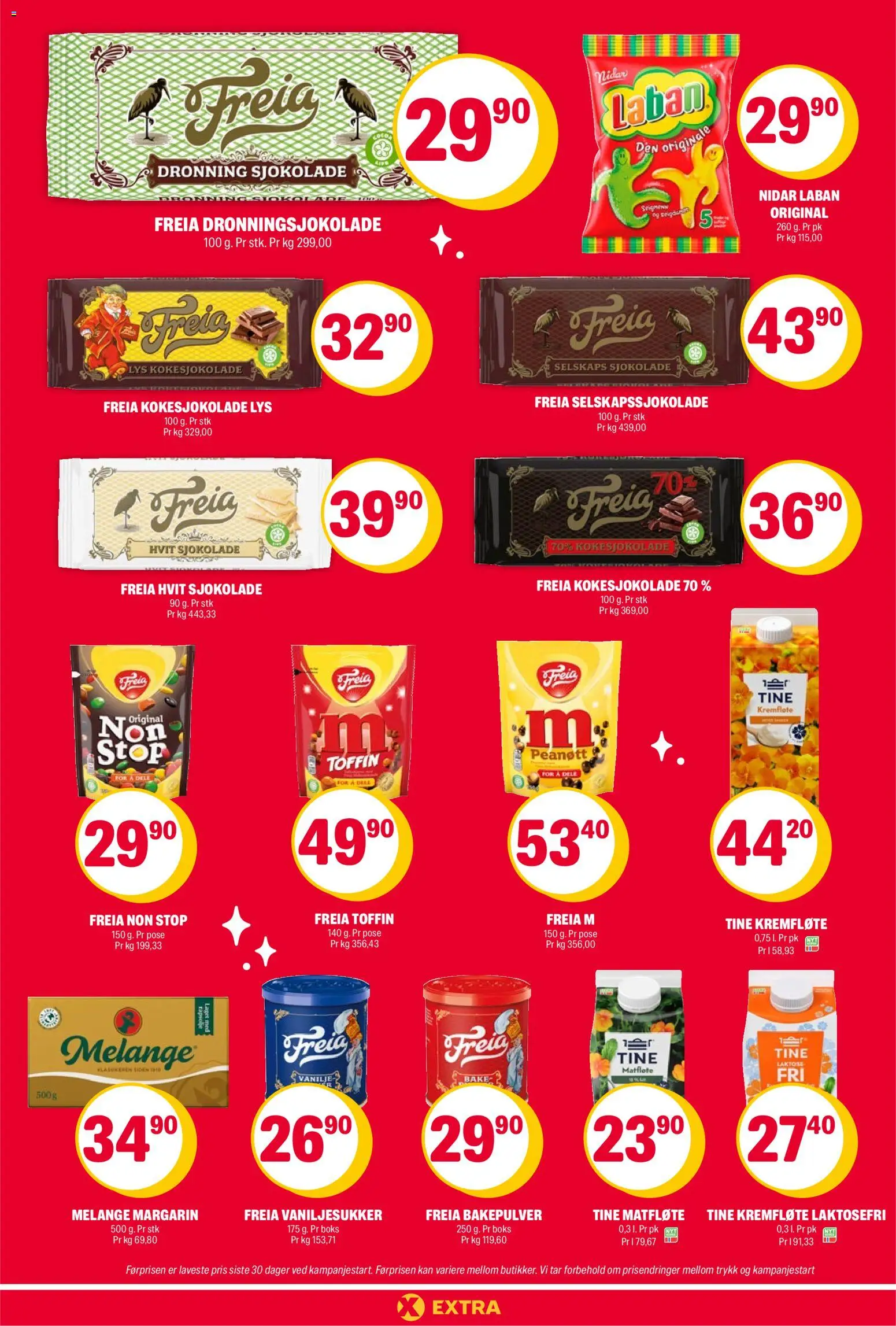 {H1} | Side: 19 | Produkter: Sjokolade, Vaniljesukker, Bakepulver, Boks