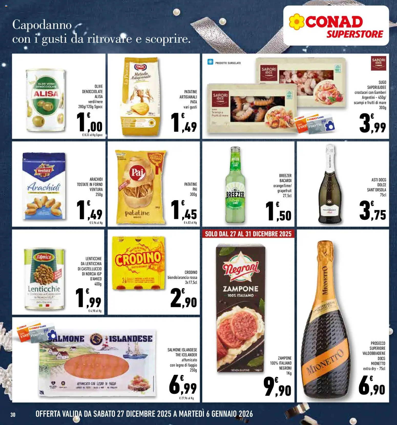 Volantino Conad del 27.12.2025 | Pagina: 30 | Prodotti: Patatine, Lenticchie, Frutti di mare, Olive