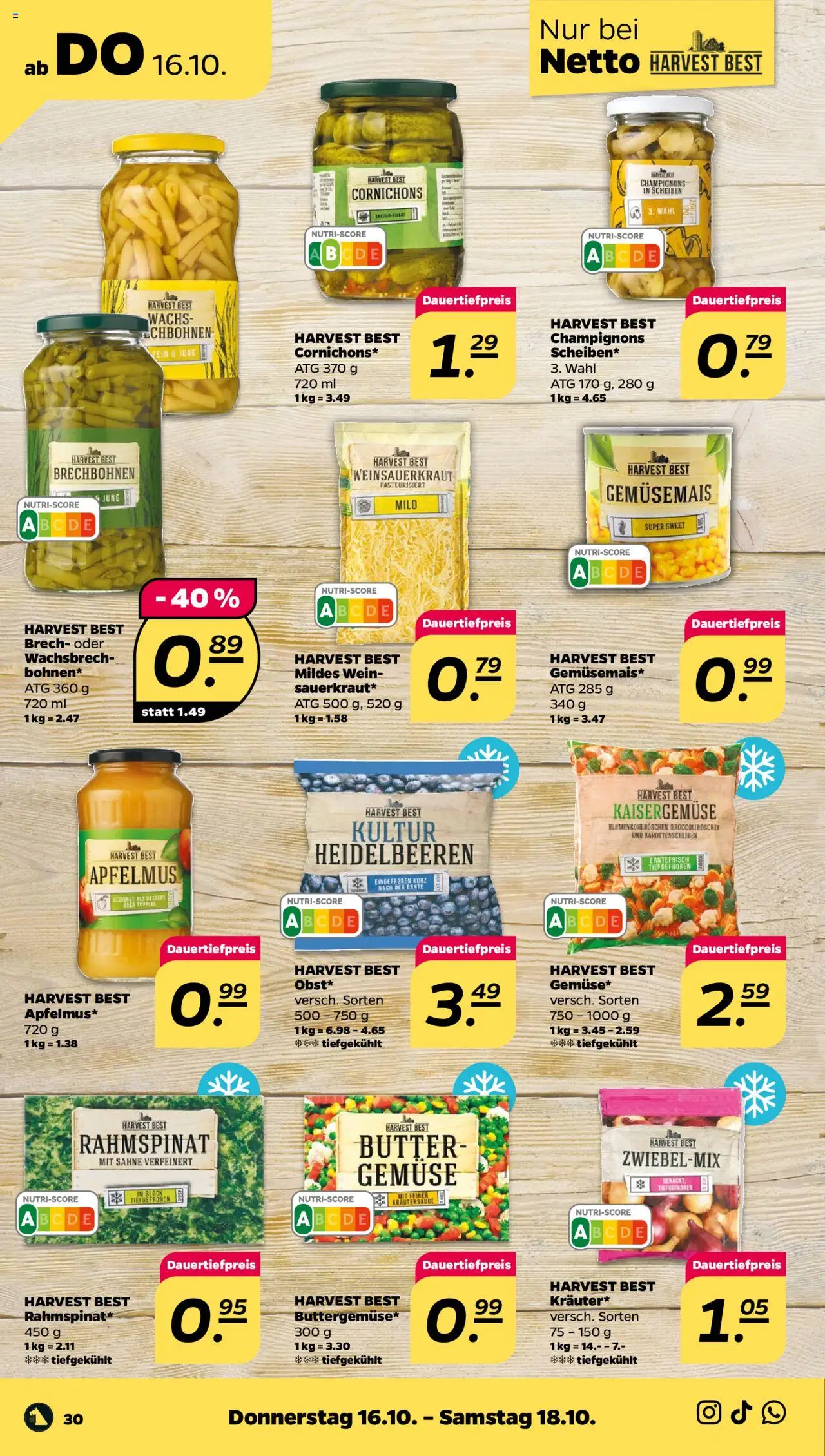 Netto Prospekt 	 – gültig ab 13.10.2025 | Seite: 30 | Produkte: Butter, Heidelbeeren, Champignons, Gemüse