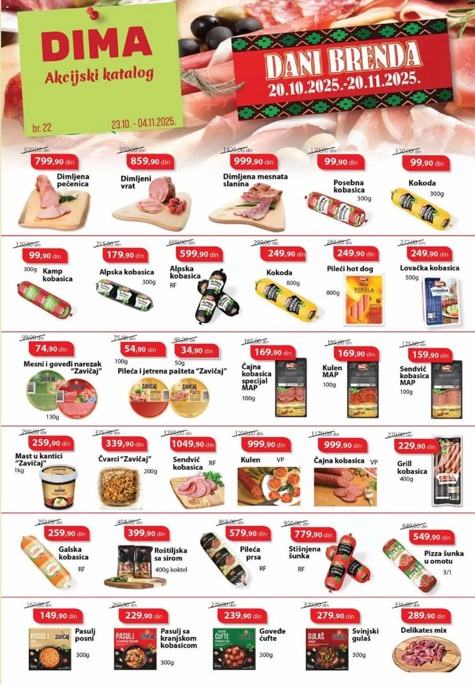 VP Dima katalog - važi od 23.10.2025 | Strana: 1 | Proizvode: Pasulj, Narezak, Pizza šunka, Pečenica