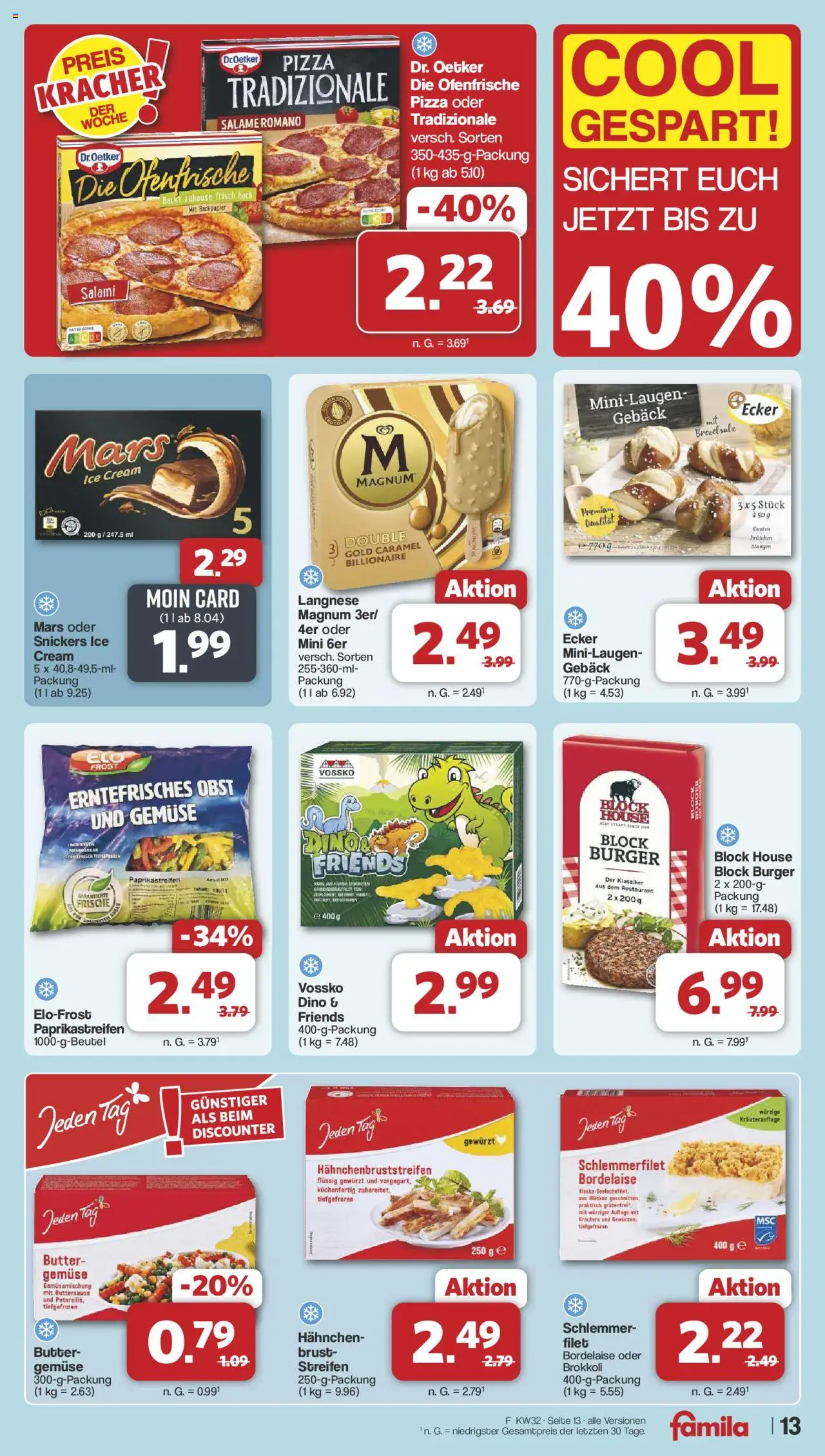 Famila Nordwest Prospekt 	 - gültig ab dem 03.08.2025 | Seite: 13 | Produkte: Snickers, Mars, Gemüse, Pizza