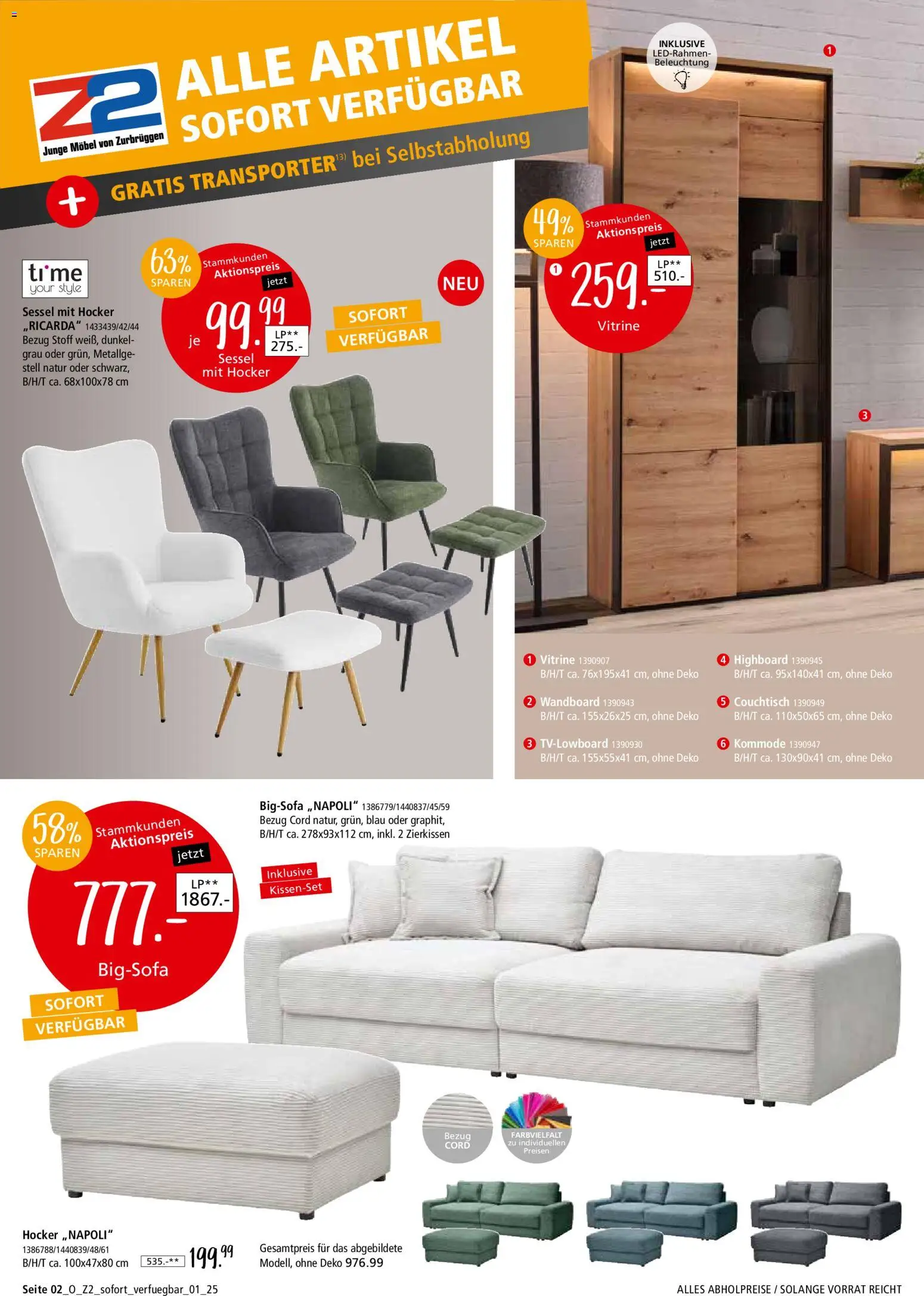 Zurbrüggen Sofort verfügbare Artikel – gültig ab 05.12.2025 | Seite: 2 | Produkte: Bigsofa, Vitrine, Kommode, Sessel