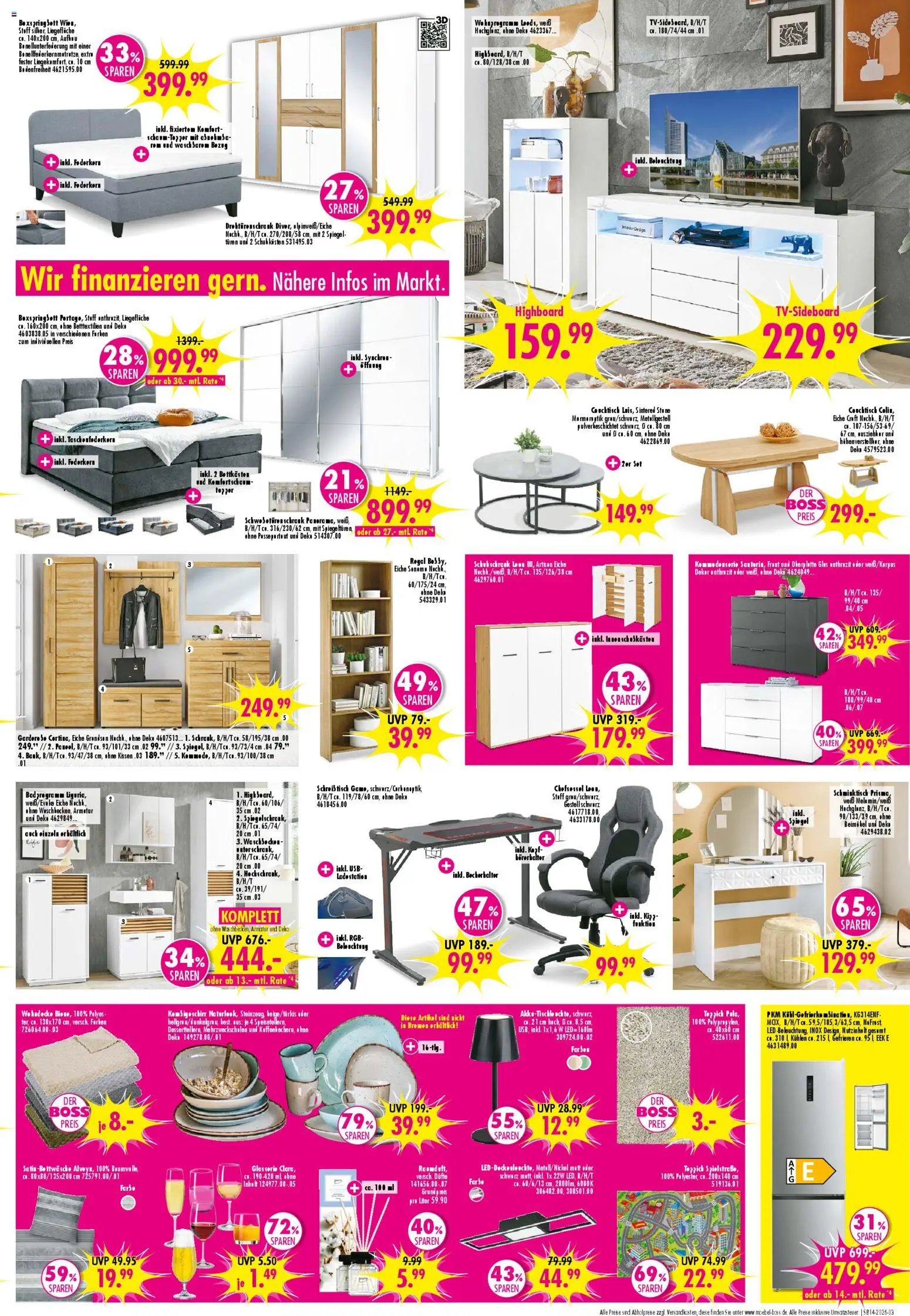 SB Möbel Boss Prospekt Neunkirchen – gültig ab 28.03.2026 | Seite: 3 | Produkte: Couchtisch, Tisch, Bettwäsche, Armatur