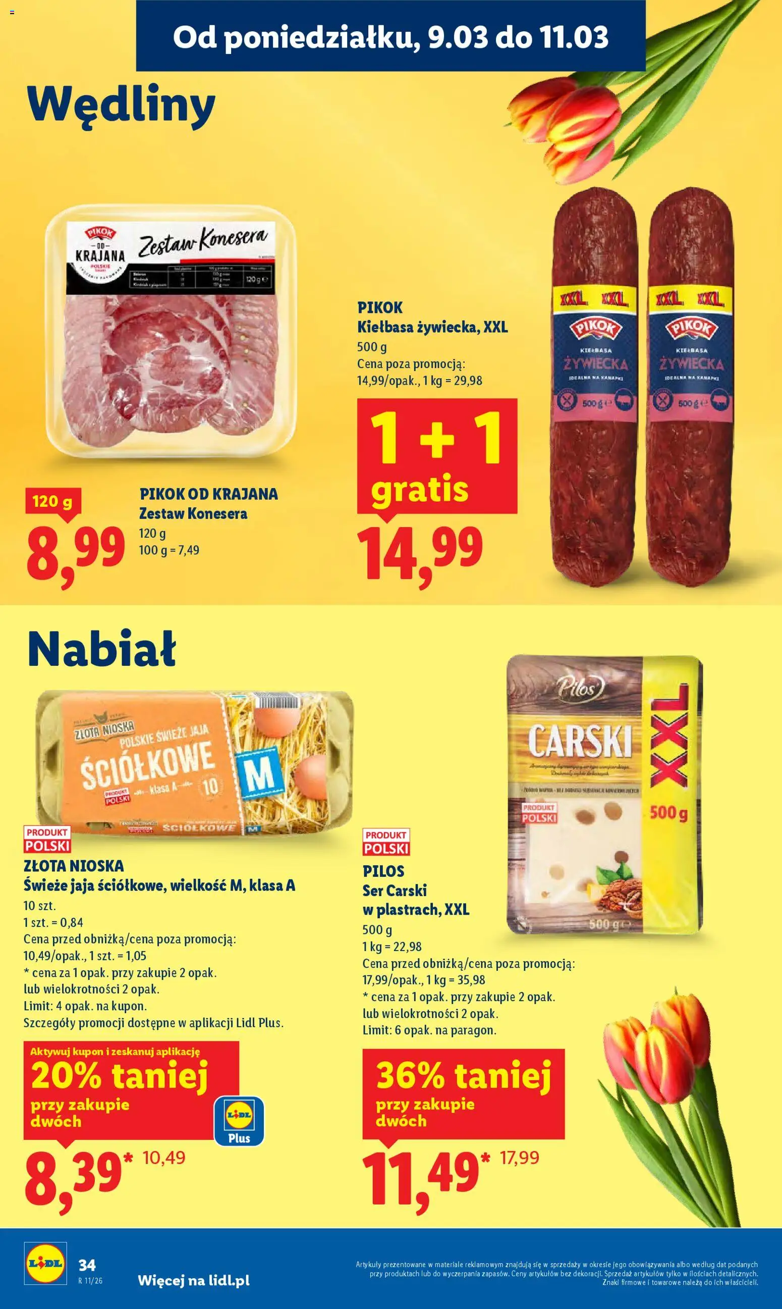 Lidl gazetka od 09.03.2026 | Strona: 34 | Produkty: Kiełbasa, Ser, Wędliny, Jaja