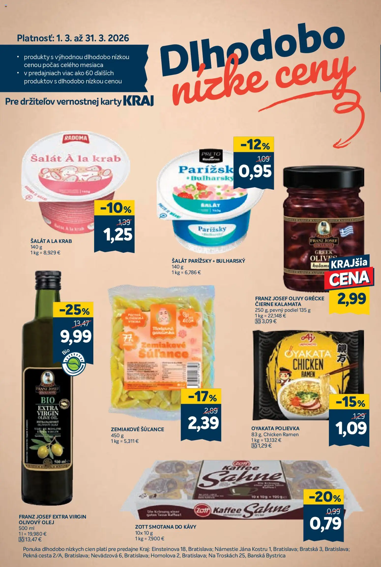 Nové Kraj akcie – leták je platný od 12.03.2026 | Strana: 14 | Produkty: Olej, Smotana, Olivový olej, Šalát