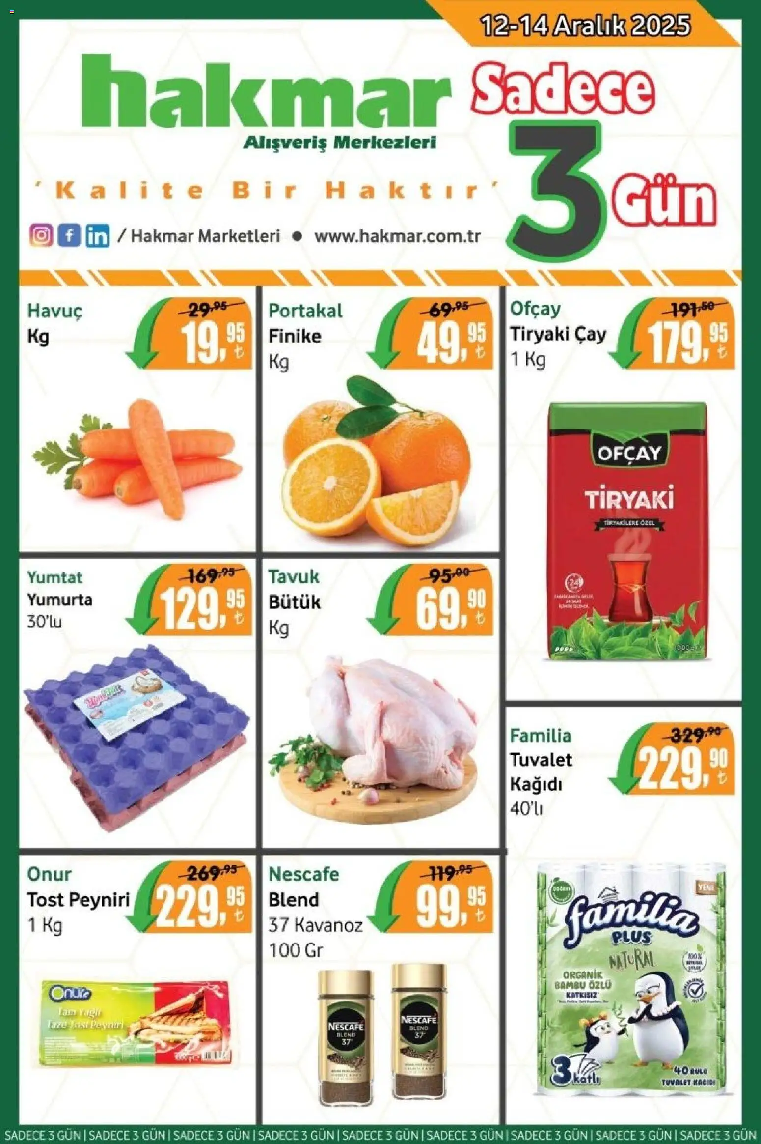 Hakmar - Katalog Sadece 3 Gün - 12.12.2025 tarihinden itibaren geçerlidir | Sayfa: 1 | Ürünler: Yumurta, Portakal, Havuç, Tuvalet kağıdı