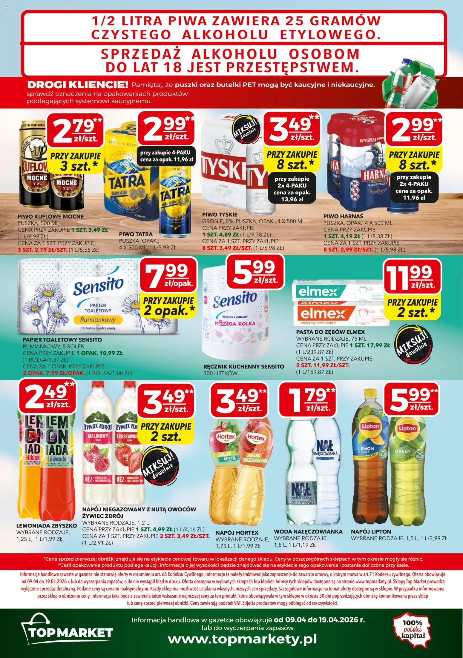 Top Market gazetka mini od 09.04.2026 | Strona: 4 | Produkty: Papier toaletowy, Tyskie, Harnaś, Piwo