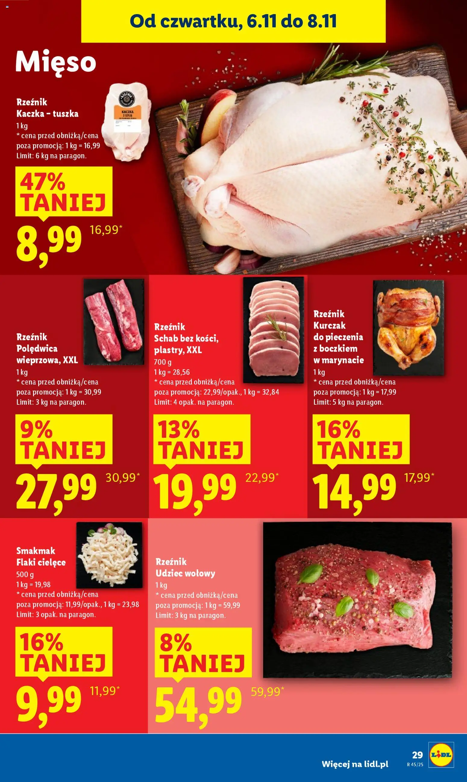 Lidl Gazetka od 06.11.2025 | Strona: 29 | Produkty: Schab, Mięso, Kaczka, Flaki