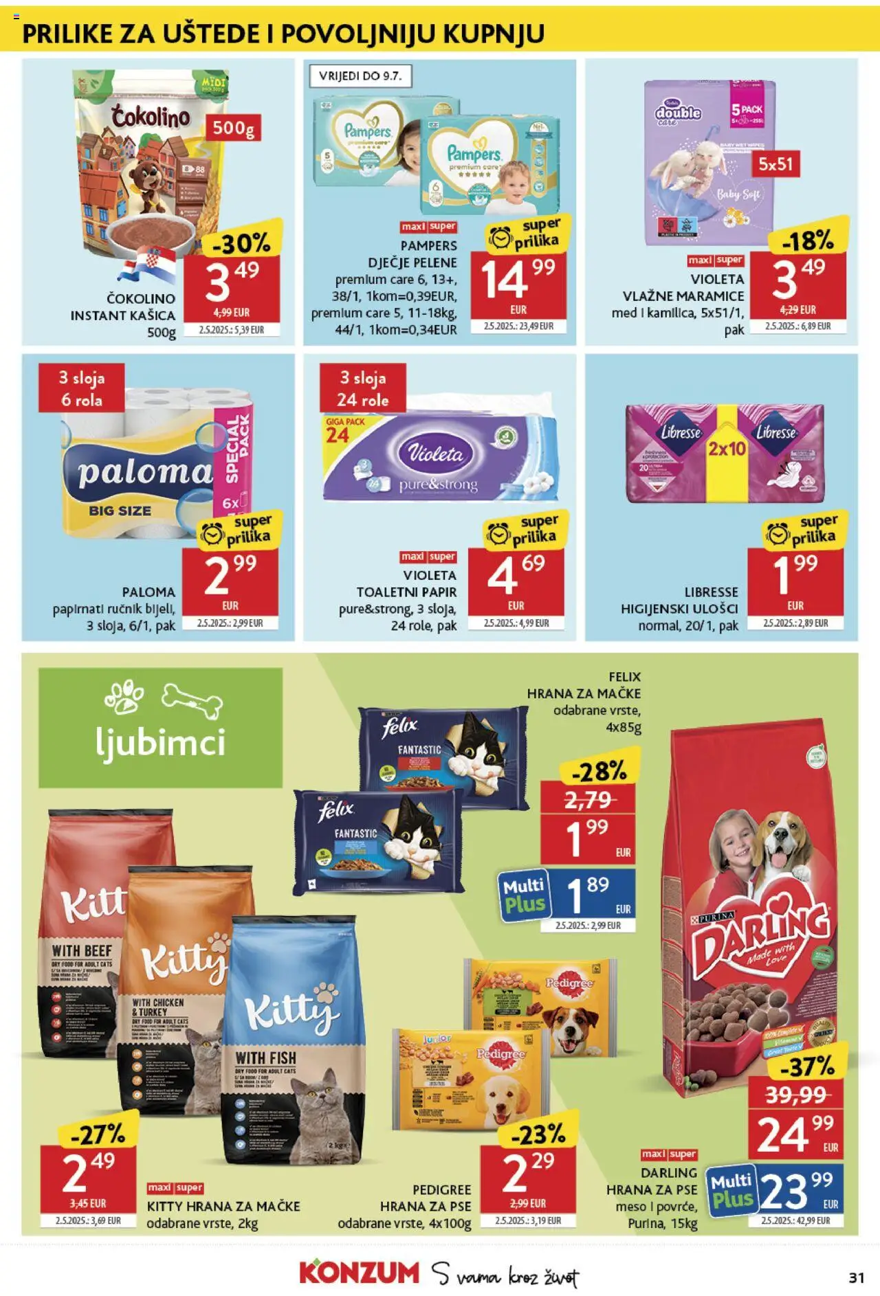 Konzum katalog | vrijedi od 25.06.2025 | Stranica: 31 | Proizvodi: Meso, Hrana za pse, Toaletni papir, Violeta