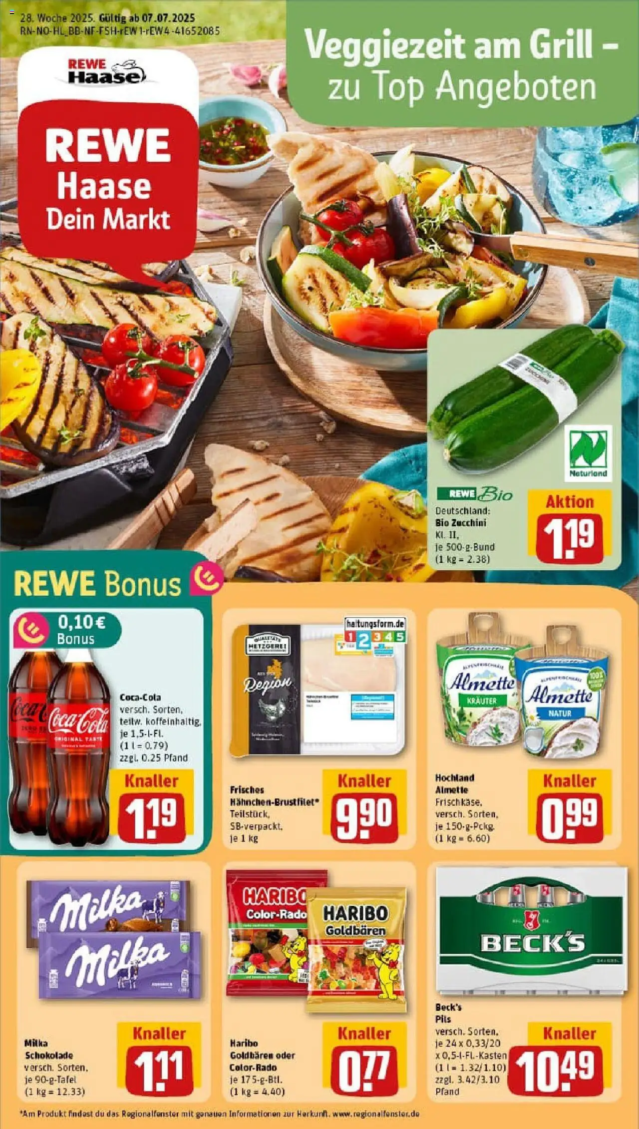 Rewe prospekt Neustadt/Holstein	 - gültig ab dem 06.07.2025 | Seite: 1 | Produkte: Grill, Almette, Milka, Zucchini