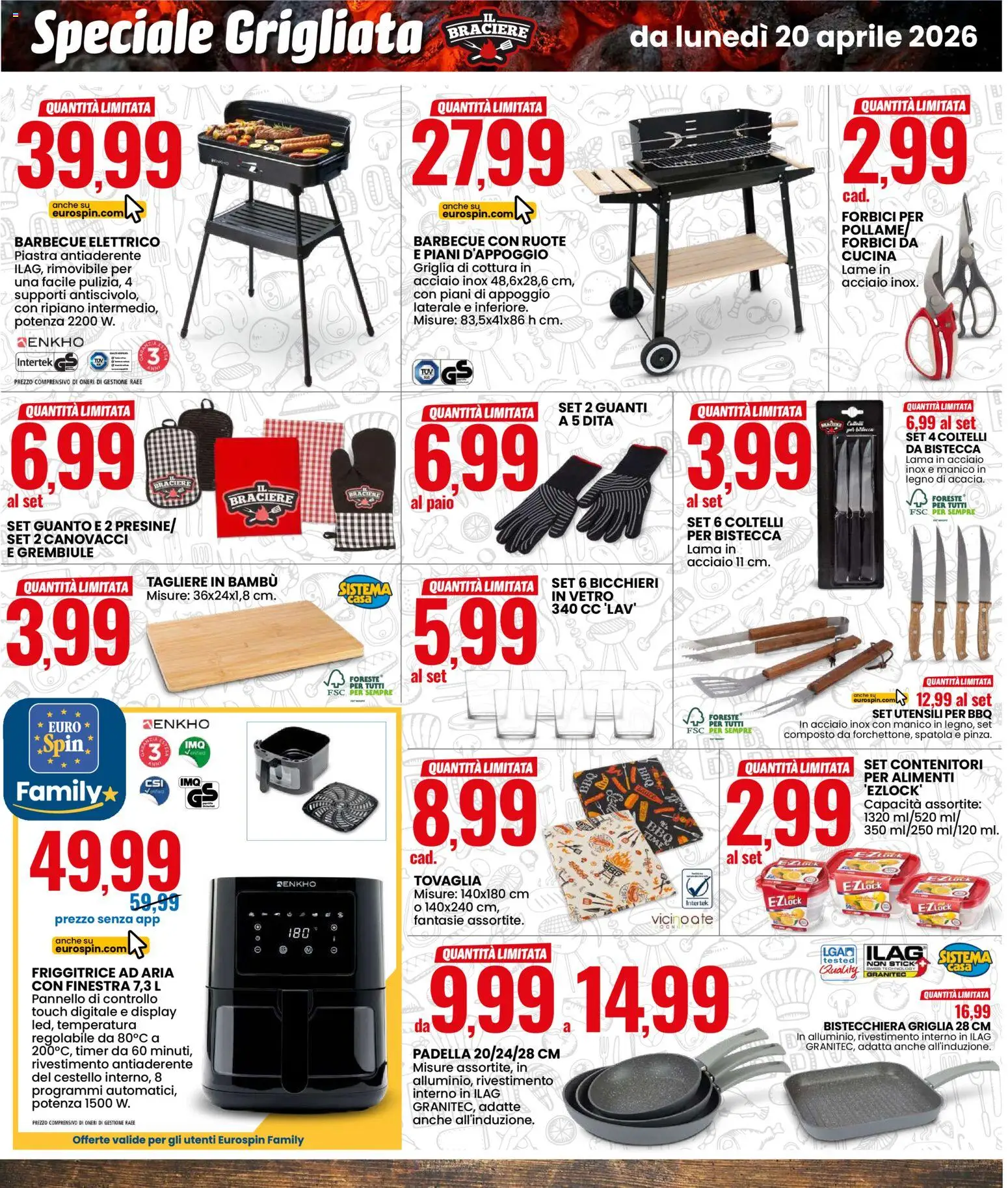 Volantino Eurospin del 20.04.2026 | Pagina: 5 | Prodotti: Ripiano, Bistecchiera, Barbecue, Tovaglia