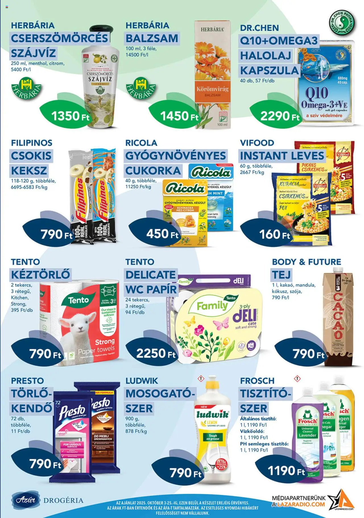 Azur akciós ujság - amely érvényes a következő dátumtól: 03.10.2025 | Oldal: 6 | Termékek: Body, Vízkőoldó, Wc papir, Keksz