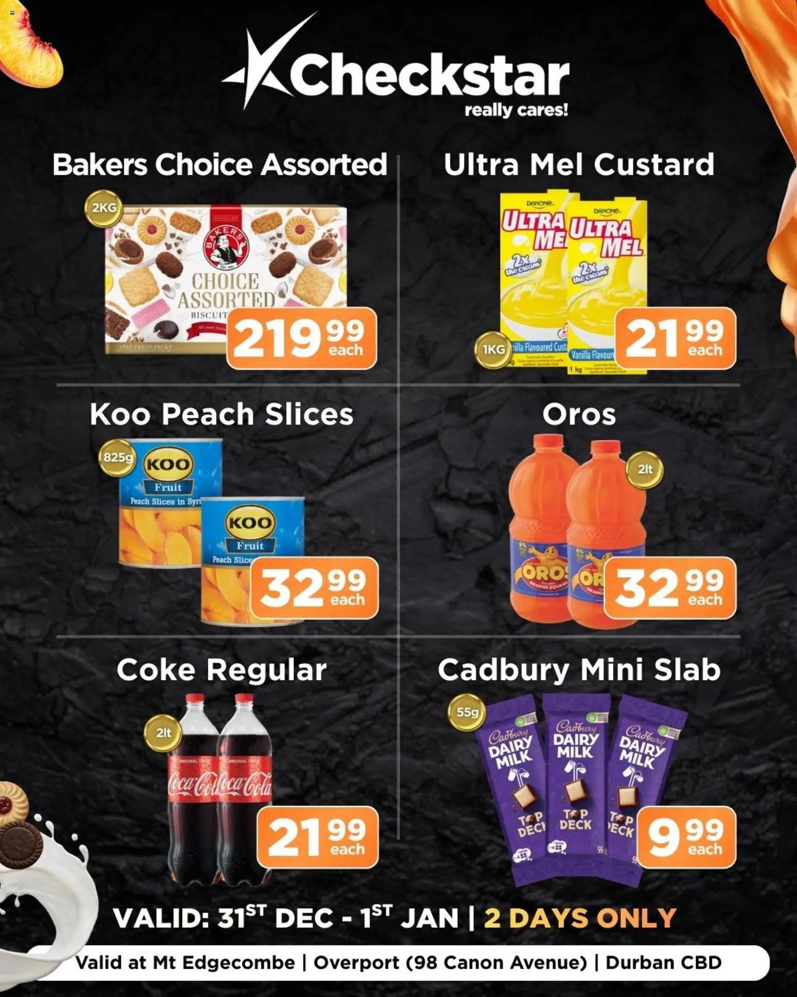 New Check Star catalogue – valid from 31.12.2025 | Page: 1 | Products: Squash, Coke, Milk, Peach