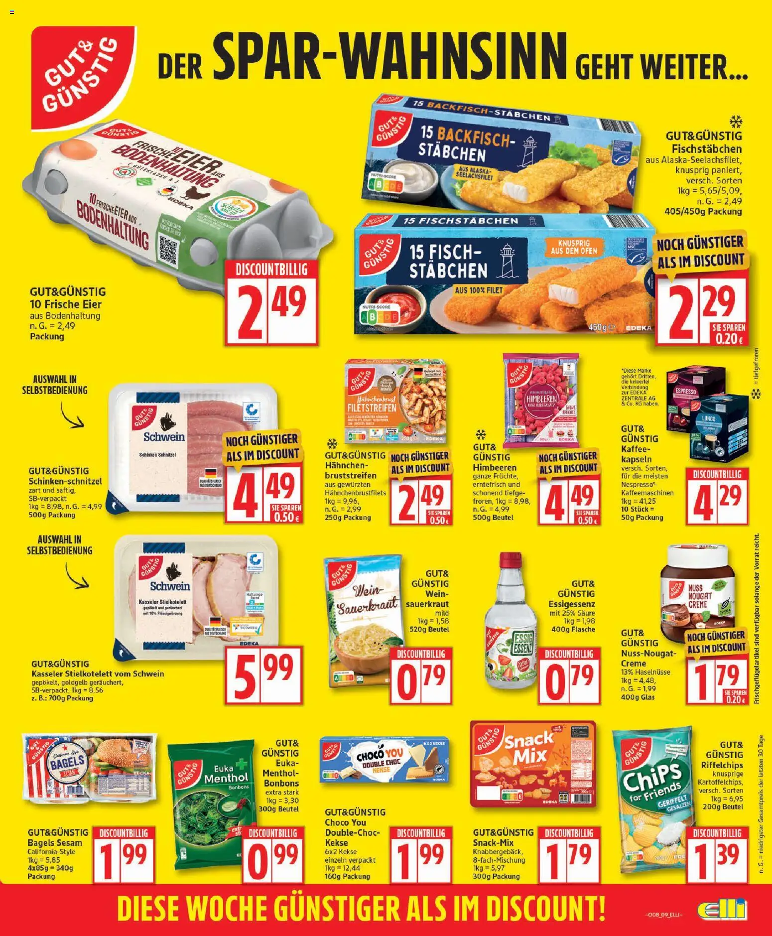 Elli Markt Prospekt 	 – gültig ab 16.02.2026 | Seite: 9 | Produkte: Hahnchen, Fischstabchen, Schinken, Kekse