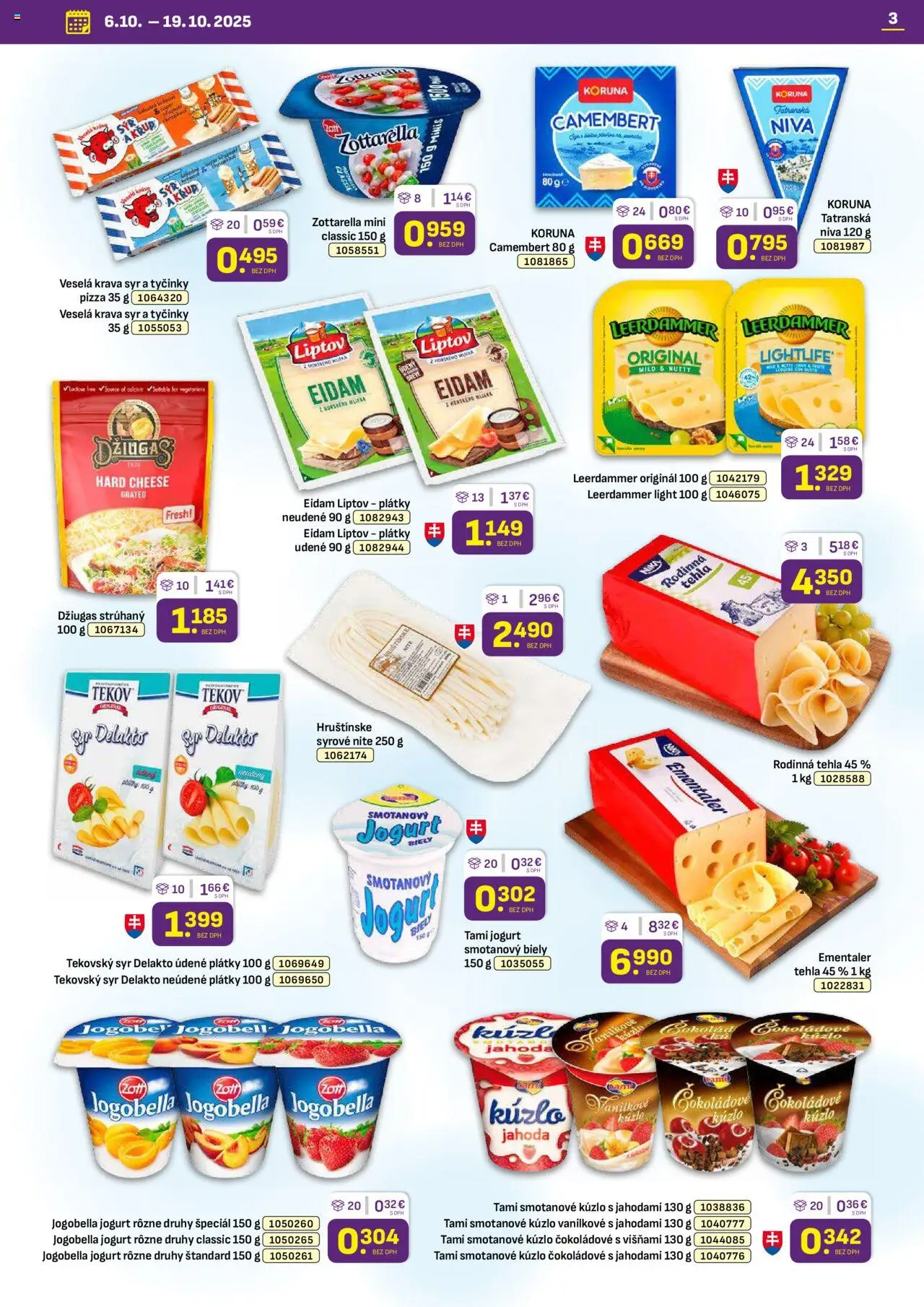 Nové Libex akcie – leták je platný od 06.10.2025 | Strana: 3 | Produkty: Syr, Jogurt, Pizza, Eidam