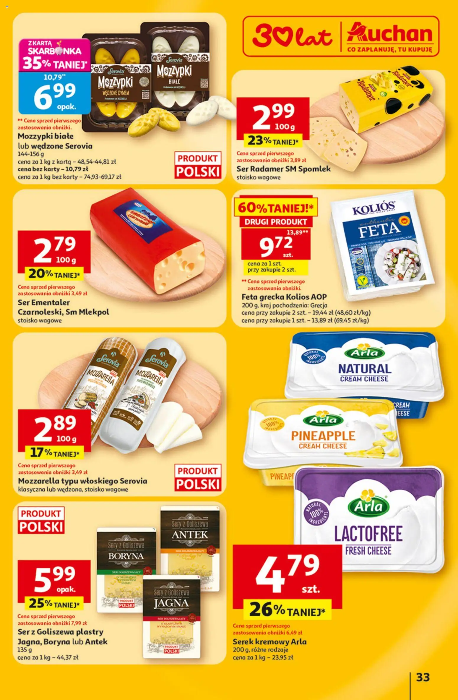 Auchan gazetka - 30 Lat Hipermarket od 23.04.2026 | Strona: 33 | Produkty: Feta grecka, Ser dojrzewający, Sery, Mozzarella