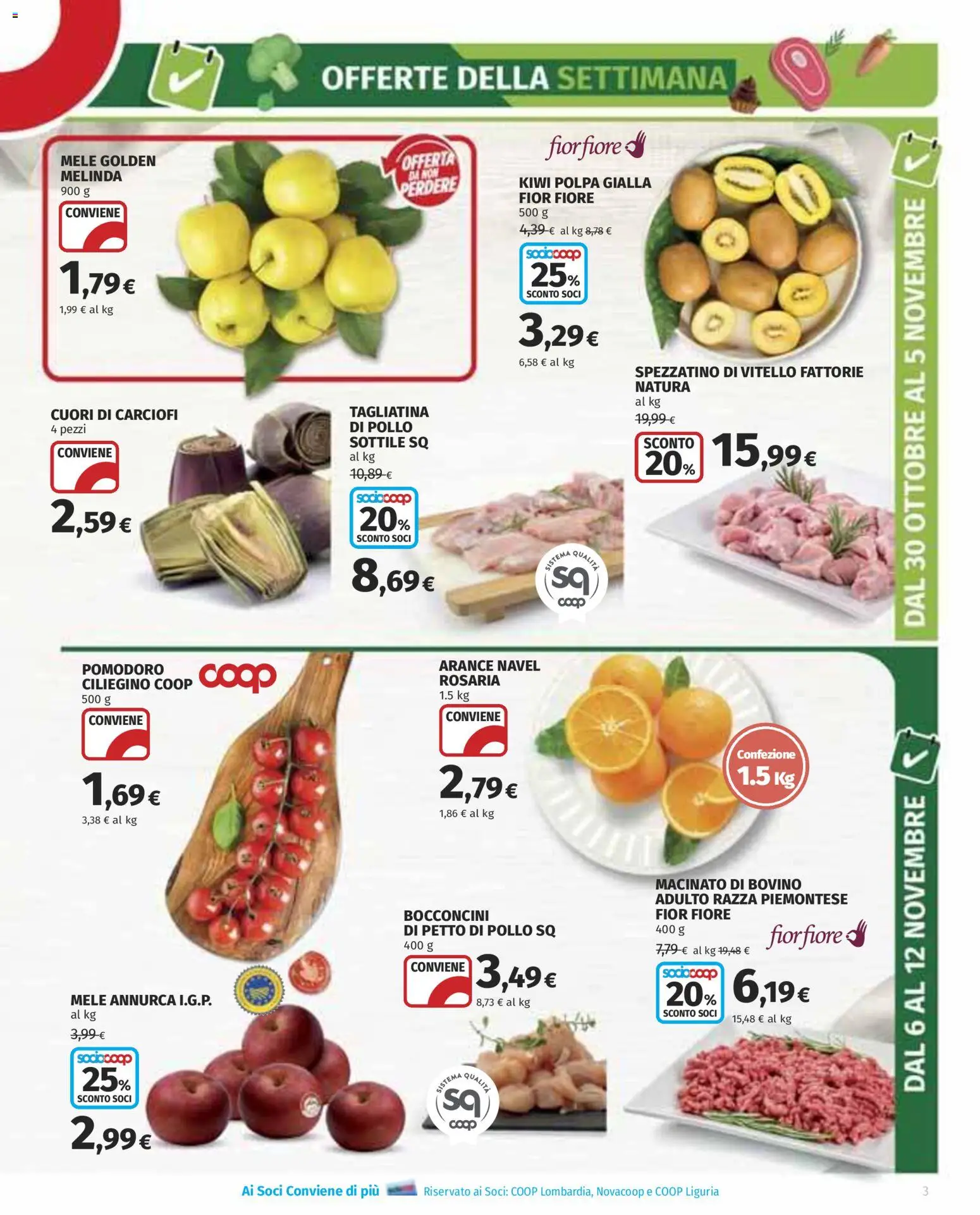 Volantino COOP del 30.10.2025 | Pagina: 3 | Prodotti: Bovino, Petto di Pollo, Pollo, Mele