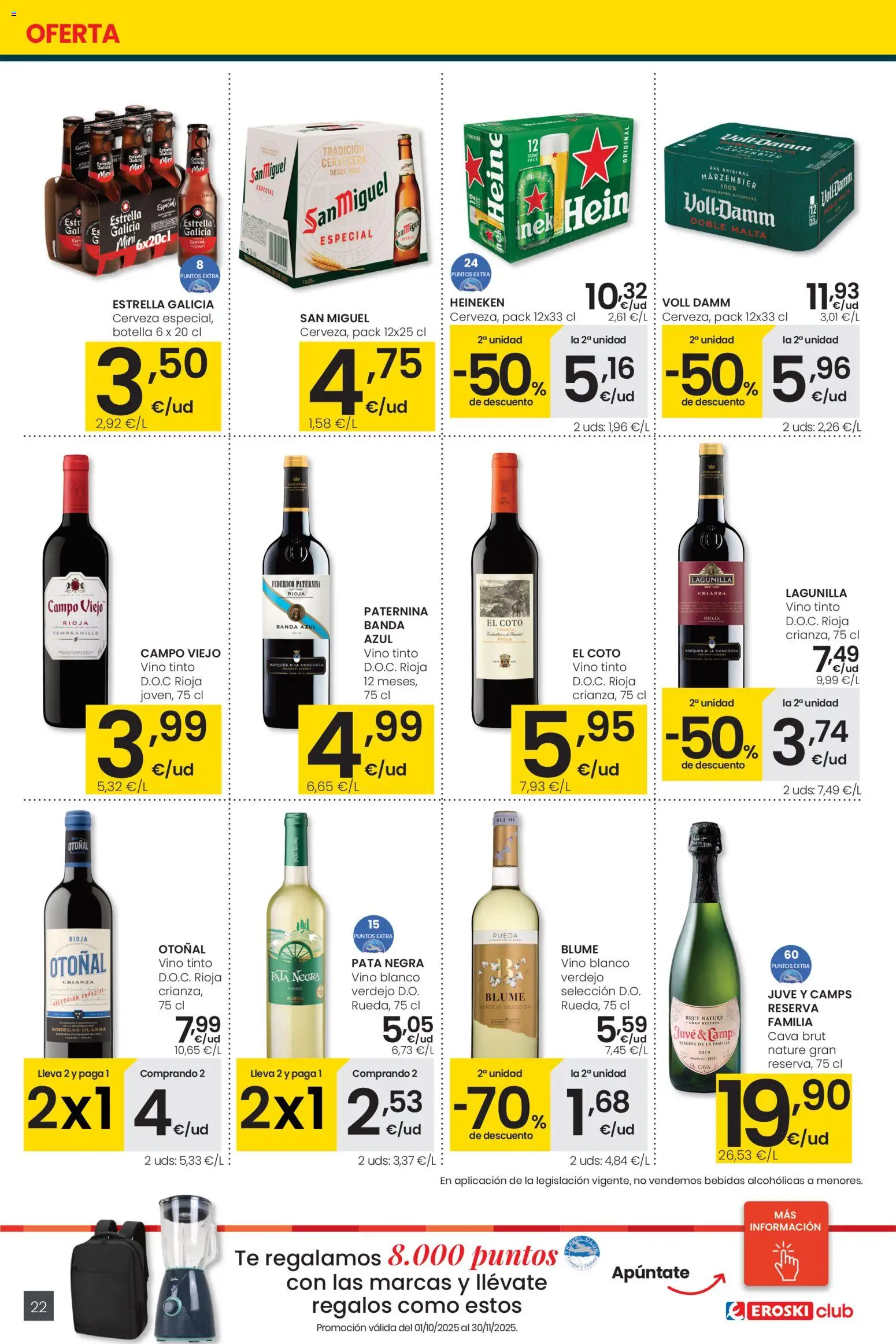 Eroski folleto │ válido desde el 13.11.2025 | Página: 22 | Productos: Vino, Cerveza, Té, Σπανάκι