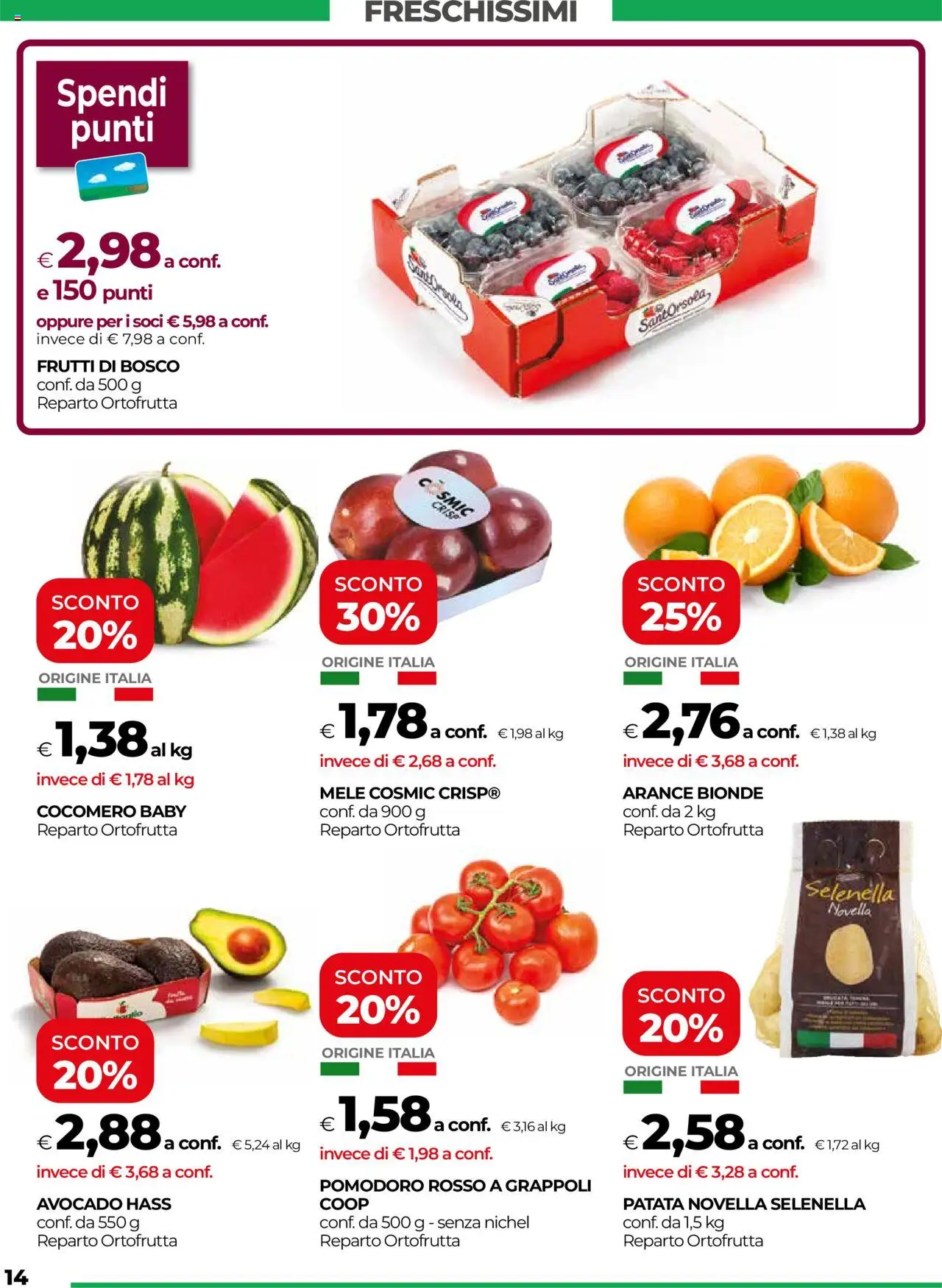 Volantino COOP del 22.05.2025 | Pagina: 14 | Prodotti: Mele, Arance, Avocado, Pomodoro