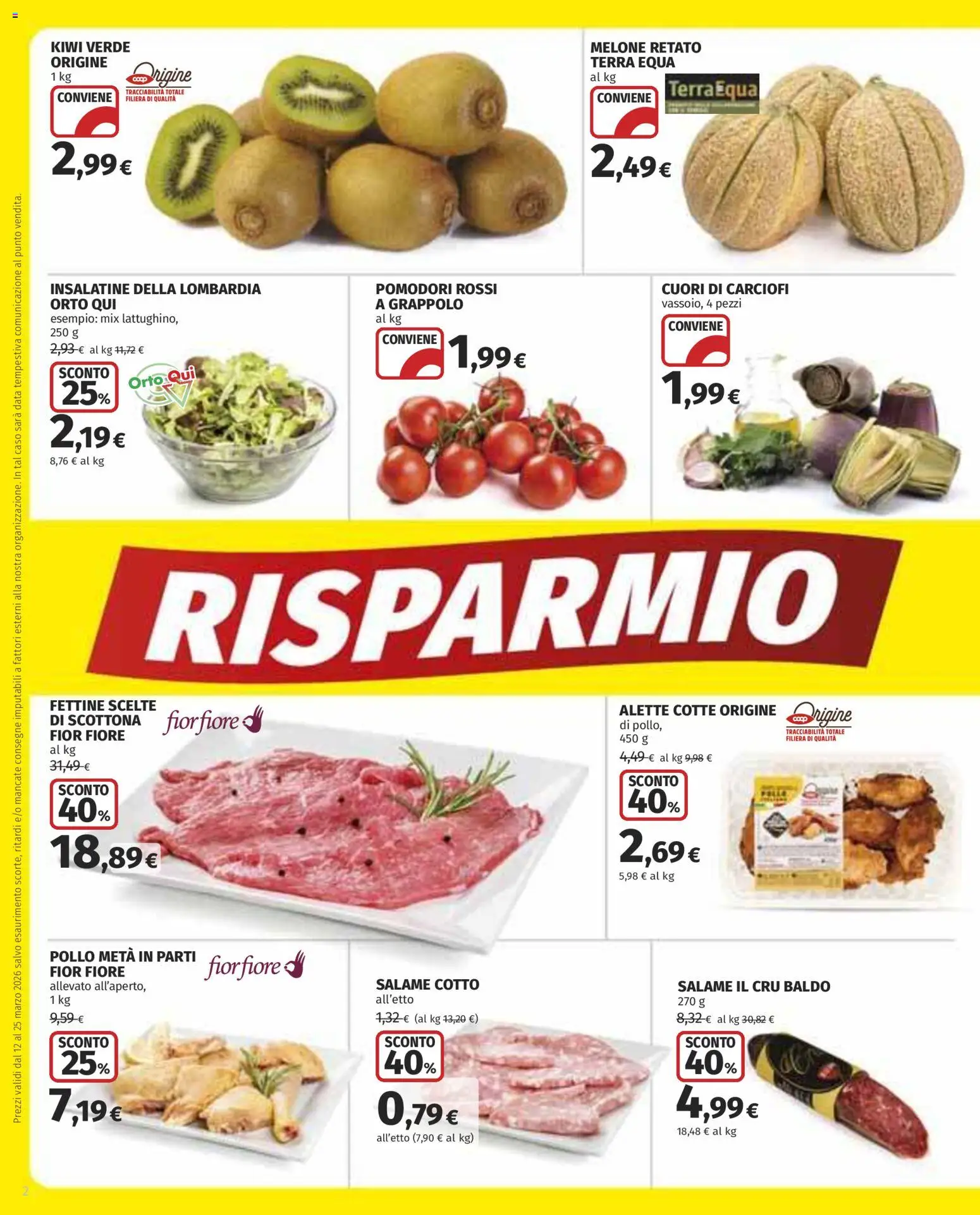 Volantino COOP del 12.03.2026 | Pagina: 2 | Prodotti: Salame, Pollo, Pomodori, Data
