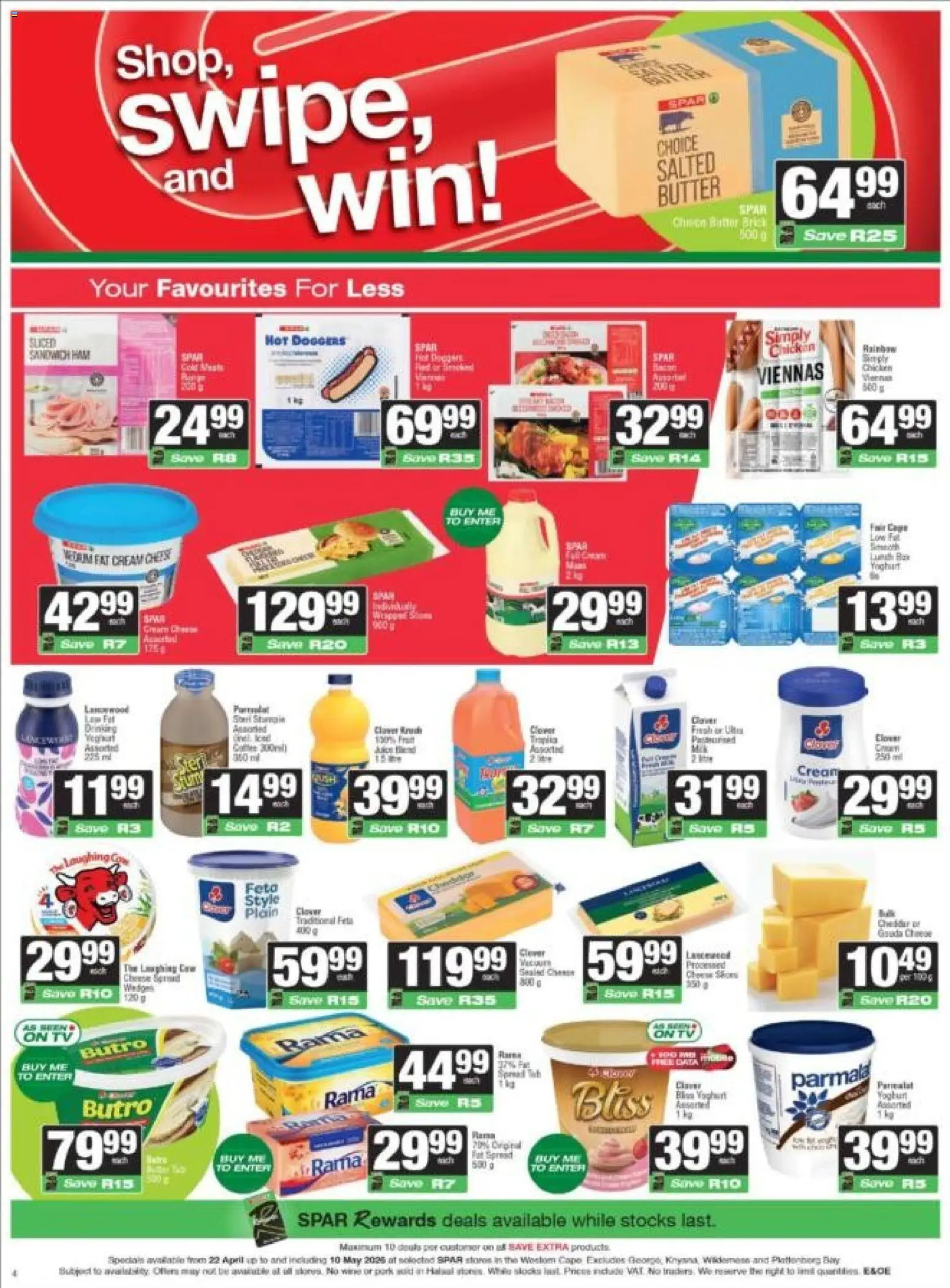 New Spar catalogue – valid from 22.04.2026 | Page: 4 | Products: Yoghurt, TV, Butter, Cheese