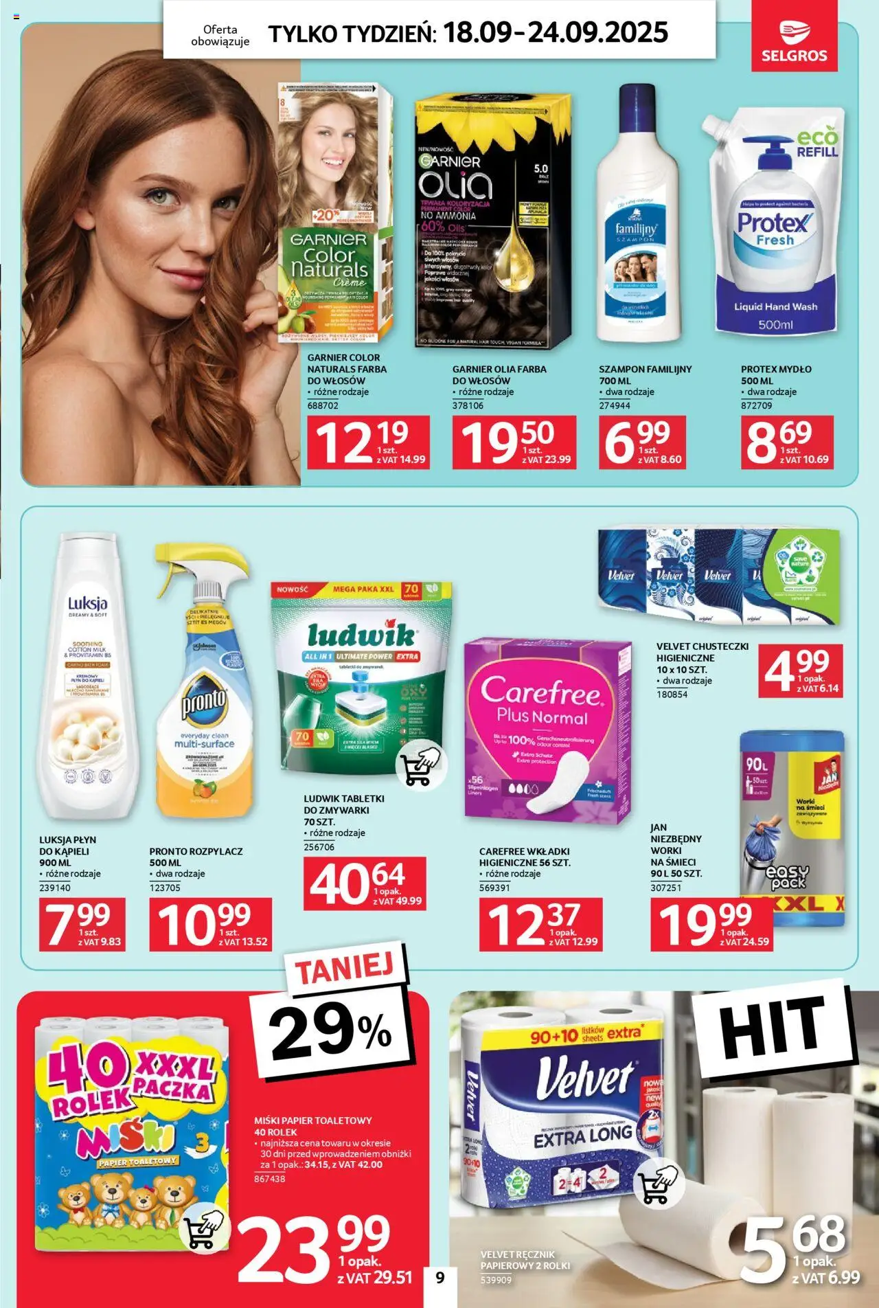 Selgros cash&carry Gazetka - Jeszcze więcej super promocji od 18.09.2025 | Strona: 9 | Produkty: Papier toaletowy, Rolki, Szampon, Ręcznik papierowy