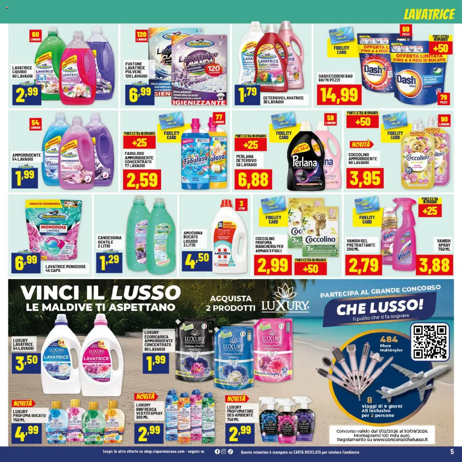 Volantino RisparmioCasa del 26.03.2026 | Pagina: 5 | Prodotti: Ammorbidente, Candeggina, Lavatrice, Lavanda